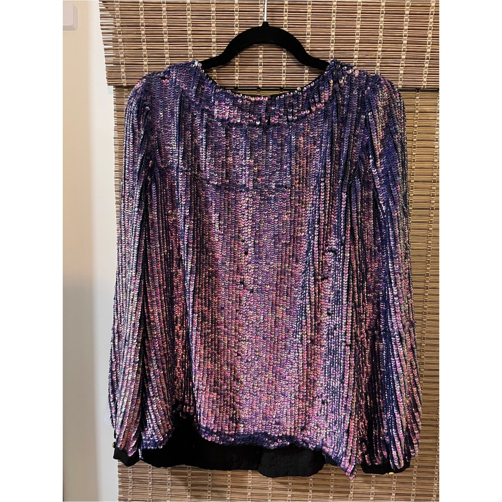 Oliphant Iridescent Pleated Sequin Blouse in Purple and Pink