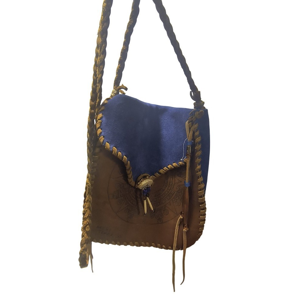 Handmade Leather Crossbody Bag Temok Art Boho Aztec Sun Design Purse Unused New