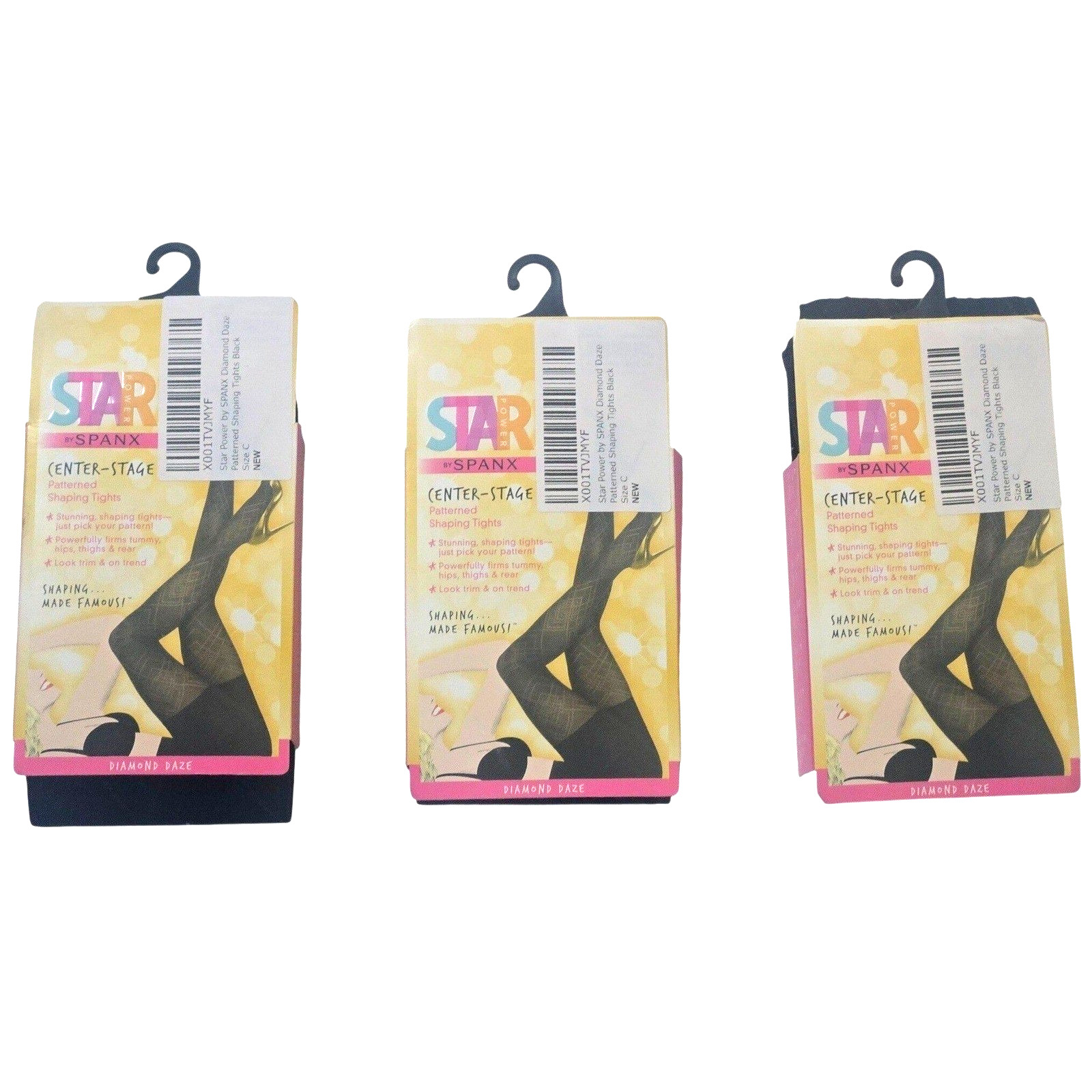3 Pack Star Power by SPANX Center-Stage Diamond Daze Shaping Tights Black Size C