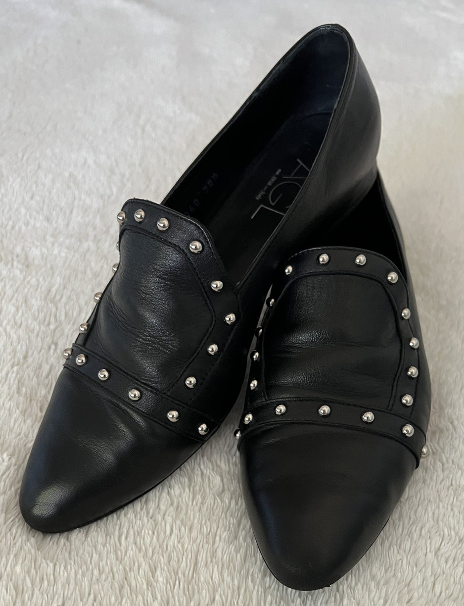 AGL Shoes Womens Black Leather Loafers Pointed Toe Slip On Casual Italy US 8