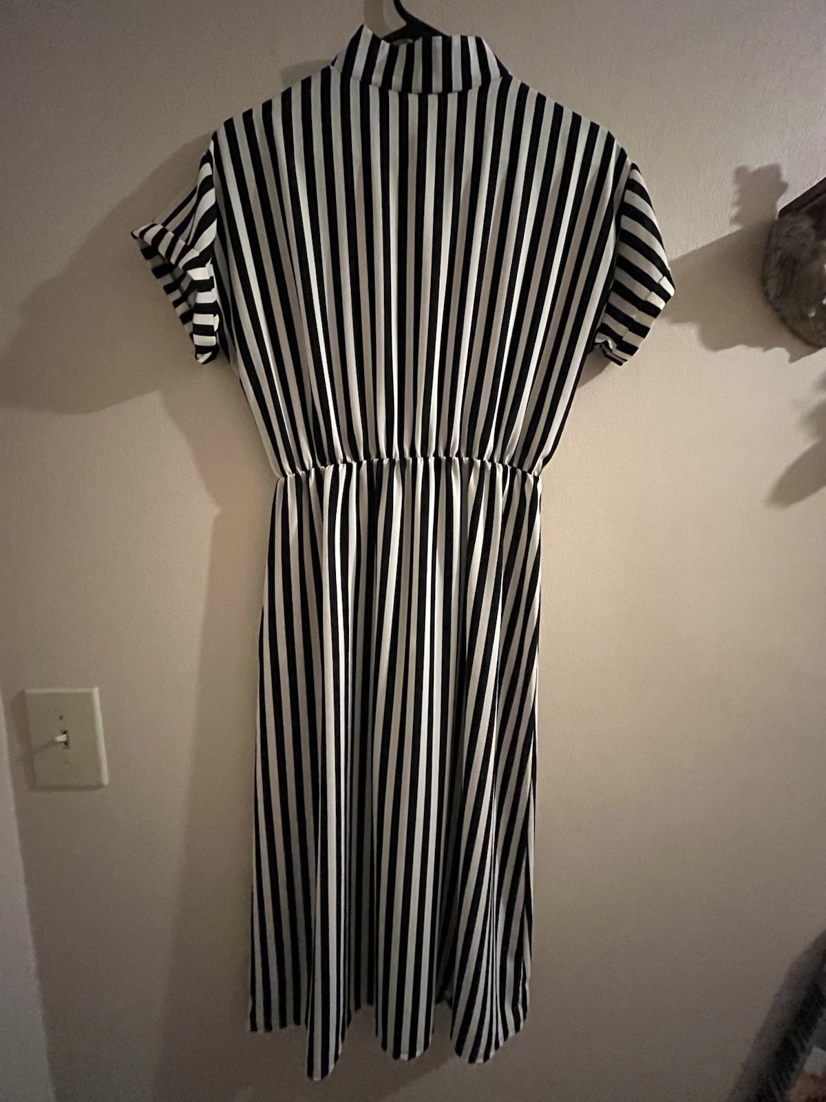 Boohoo Black White Striped Collared Button-Front Midi Shirt Dress Cap Sleeve 8