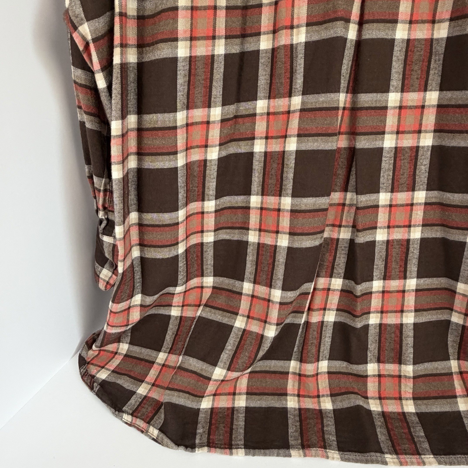 Lane Bryant 26/28 Brown Orange Plaid Tunic Shirt Soft Flannel Feel
