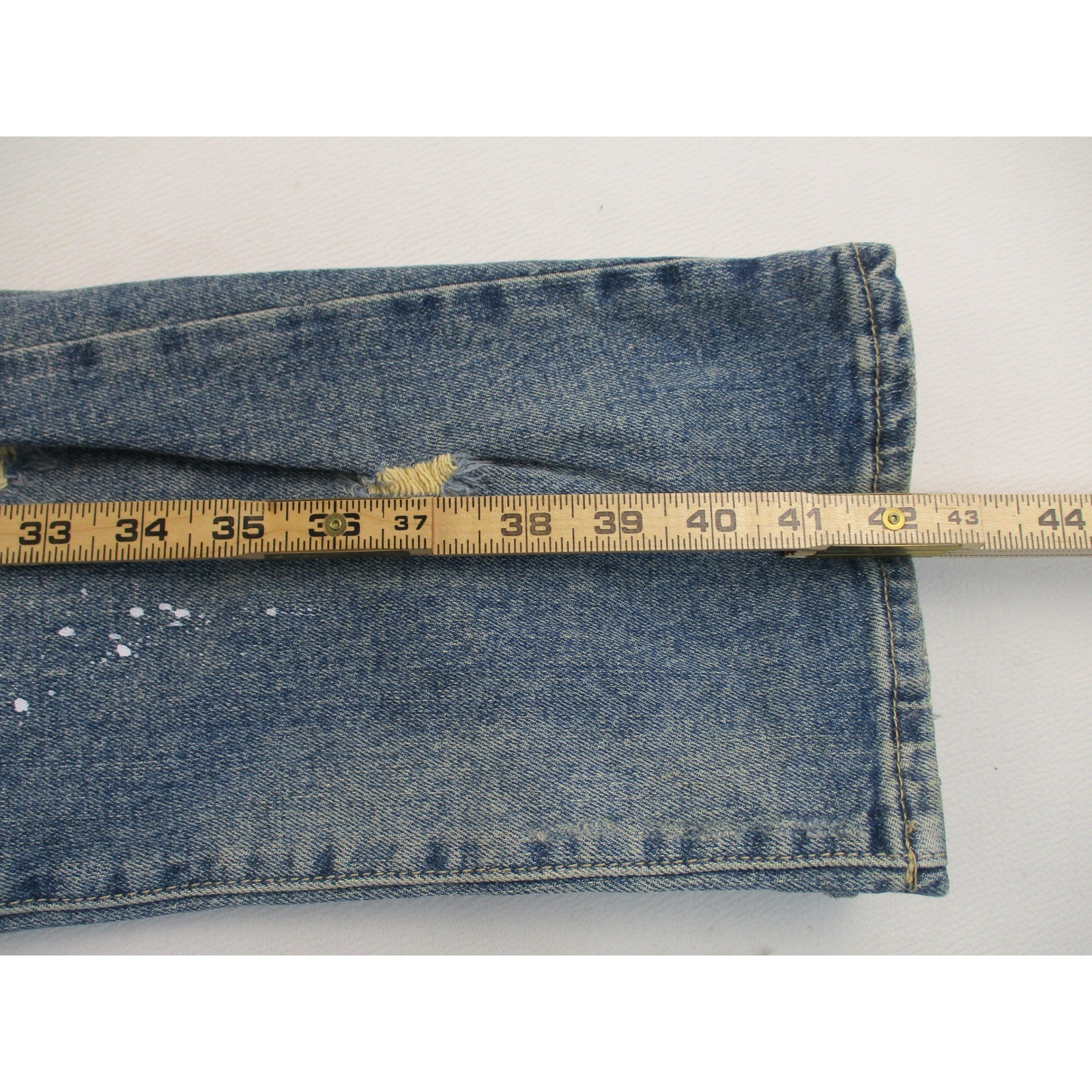 First Row Jeans Men 36 Blue Straight Fit Y2K Distressed Patchwork Splatter
