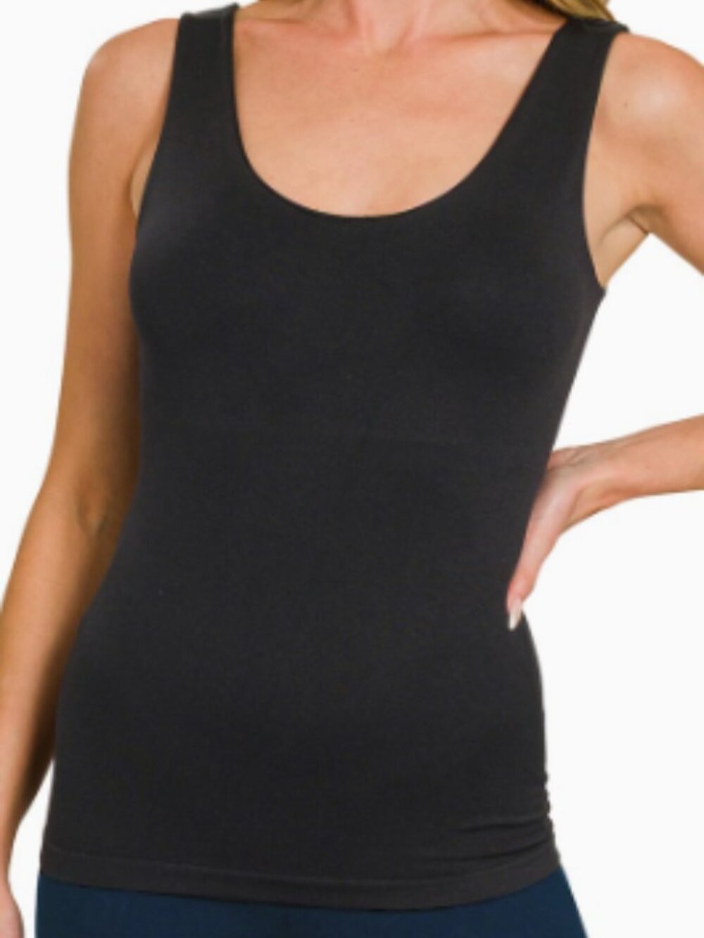Zenana Seamless Tank Top with Built in Bra-Black, L/XL NWOT