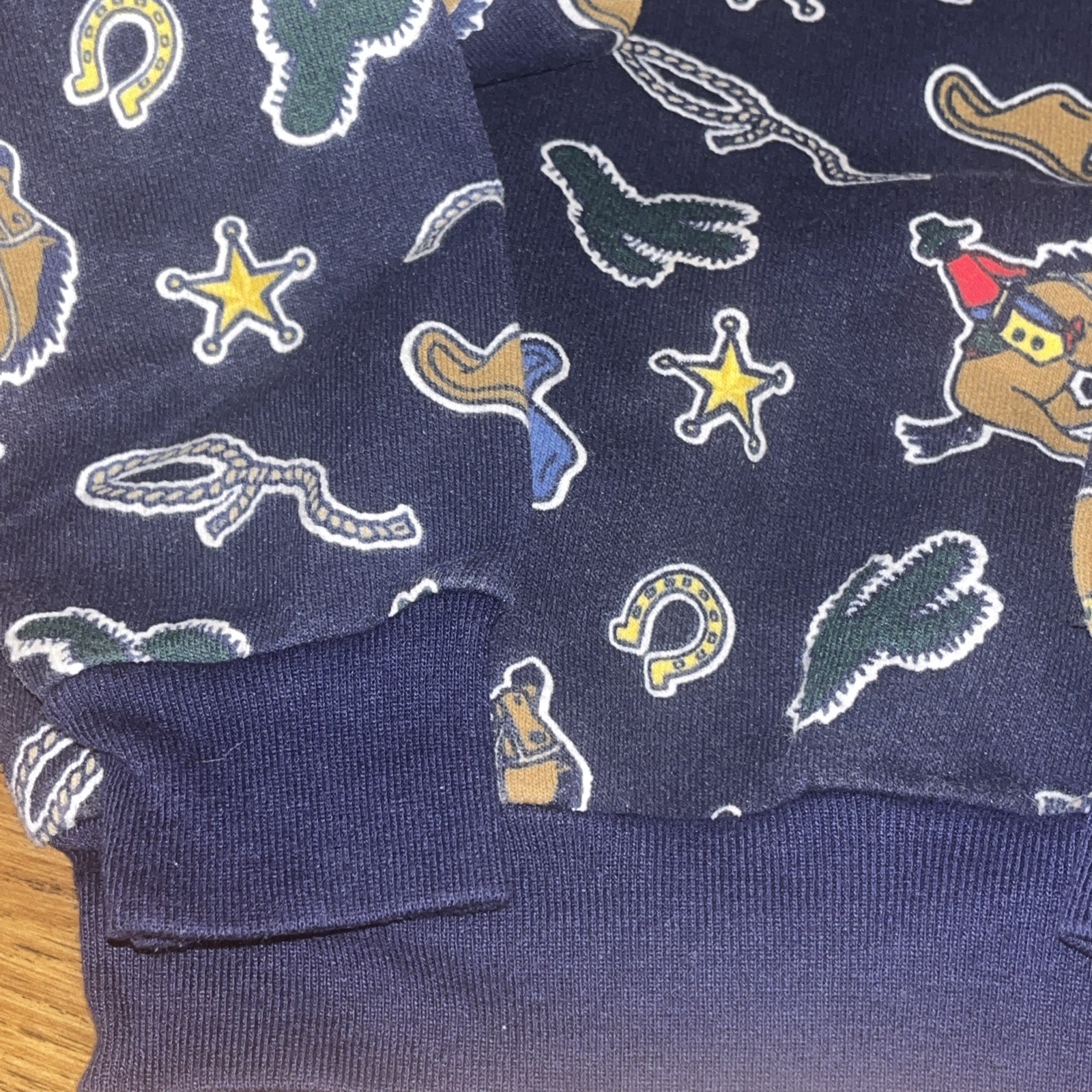 VTG 90s Garanimals Cowboy Western Rodeo Crew Neck All Over Print Sweatshirt USA
