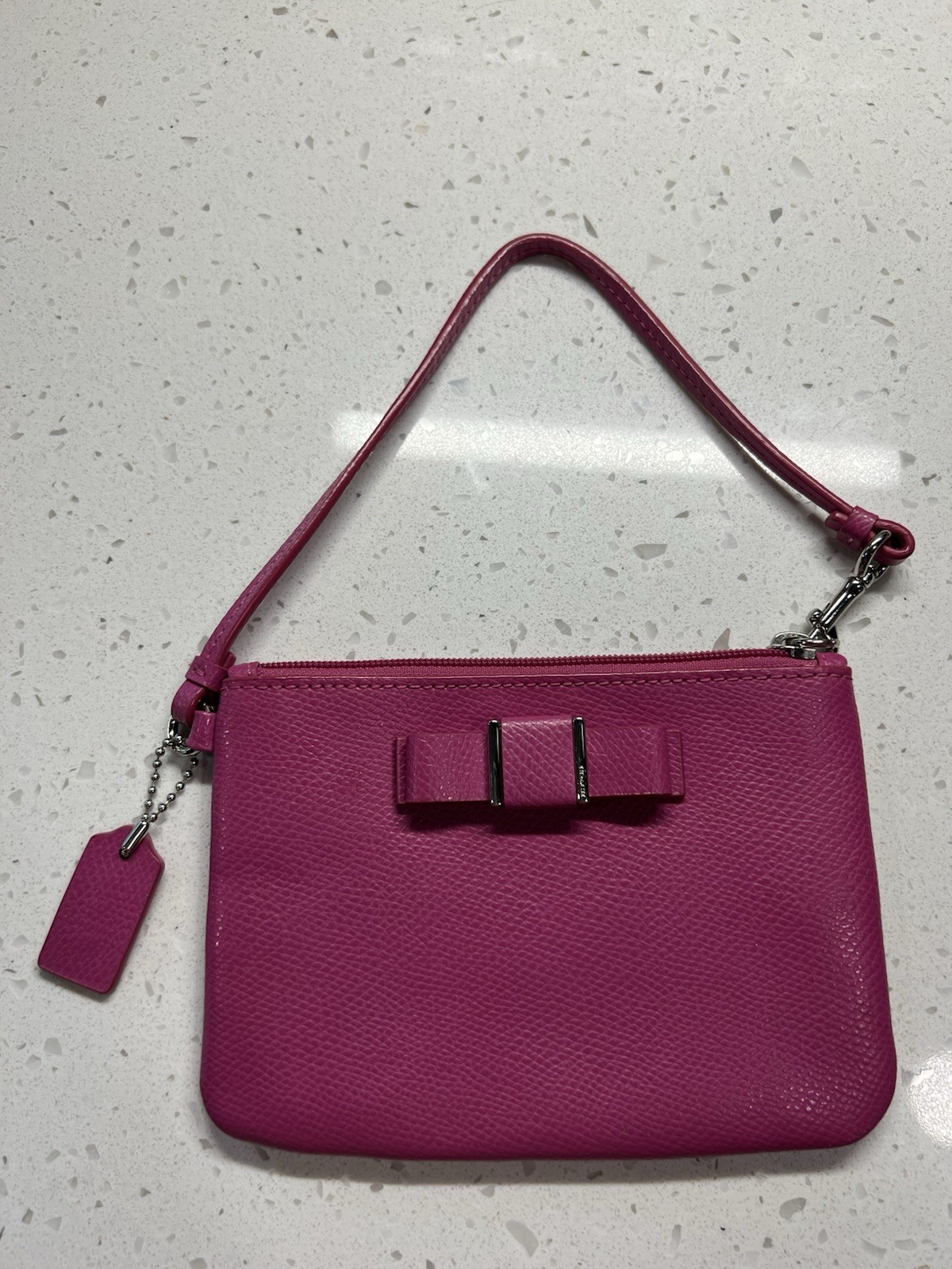 Coach Pink Darcy Bow Wristlet w/ Bow Logo Accents, Lined Inner Pockets