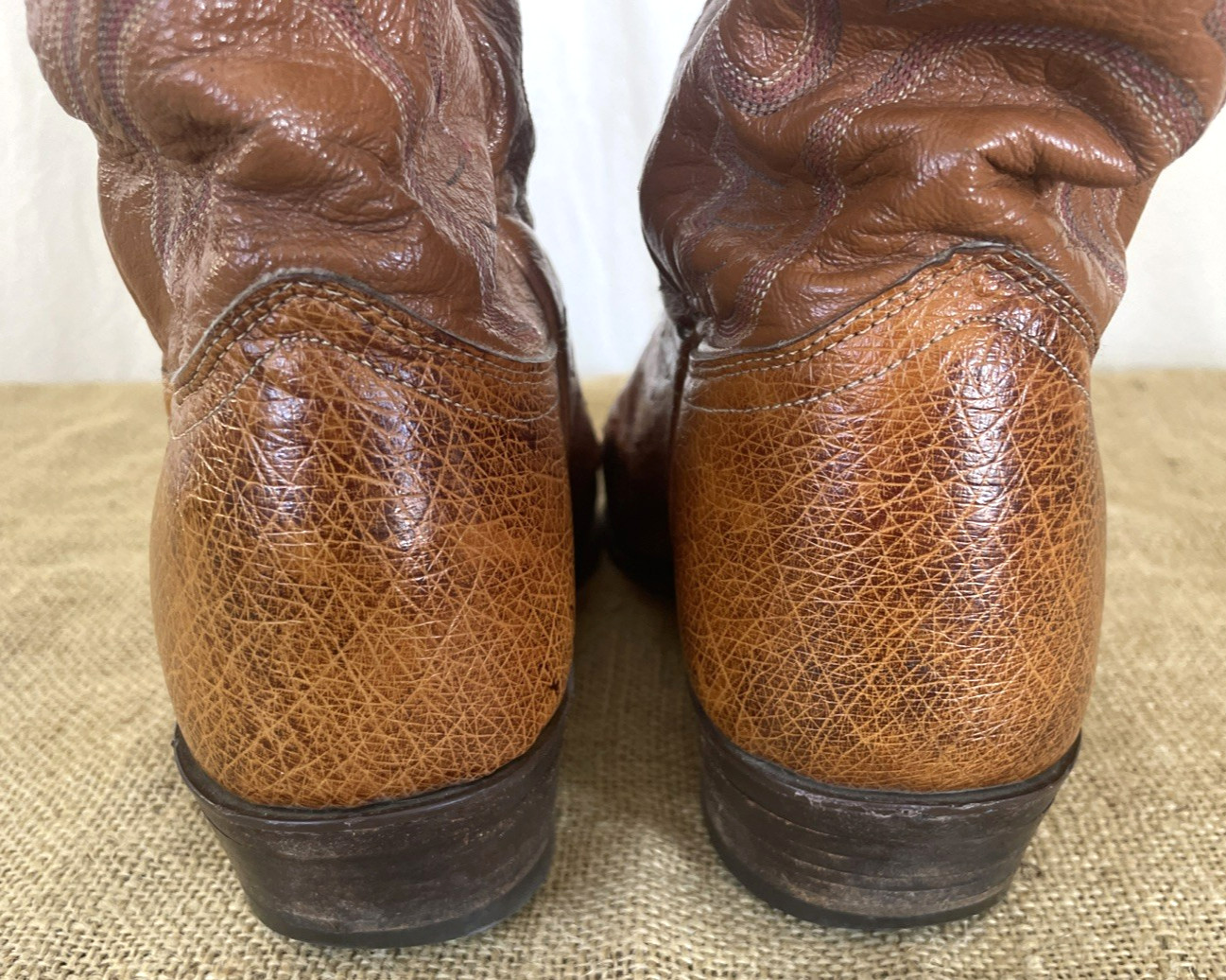 VTG J Chisholm Men Size 11.5D Full Quill Ostrich Leather Cognac Cowboy Boots USA