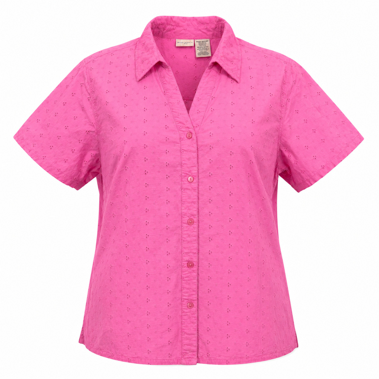 White Stag Plus Women 22W 24W Pink Eyelet Button Front Cotton Blouse
