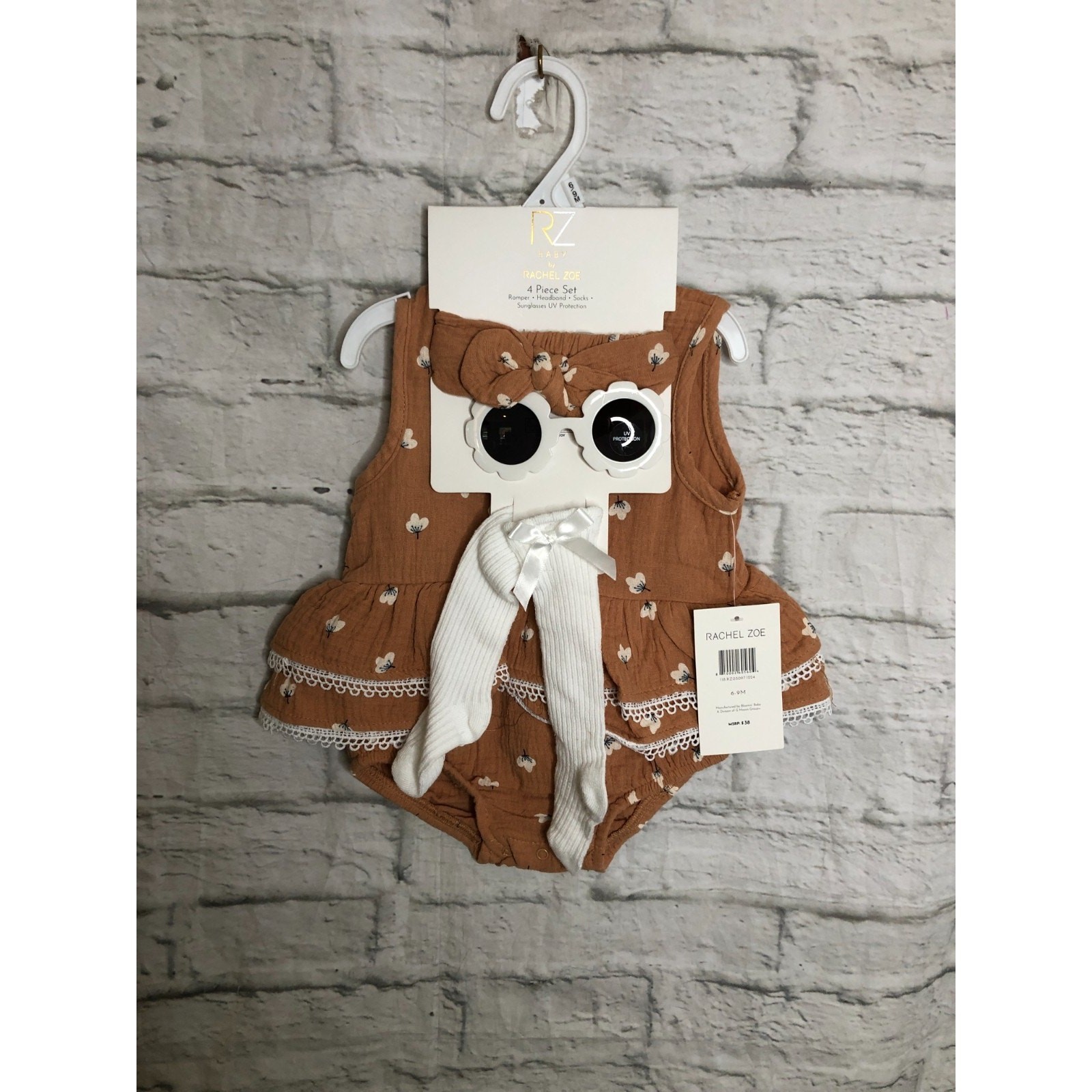 NEW (6-9M) 4pc Infant Girls Romper Headband White Tights Sunglasses | Rachel Zoe