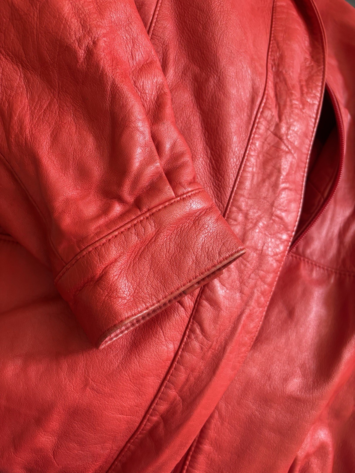 Vintage 80s Bagatelle Red Leather Bomber Jacket Oversized Slouchy Womens Size 6