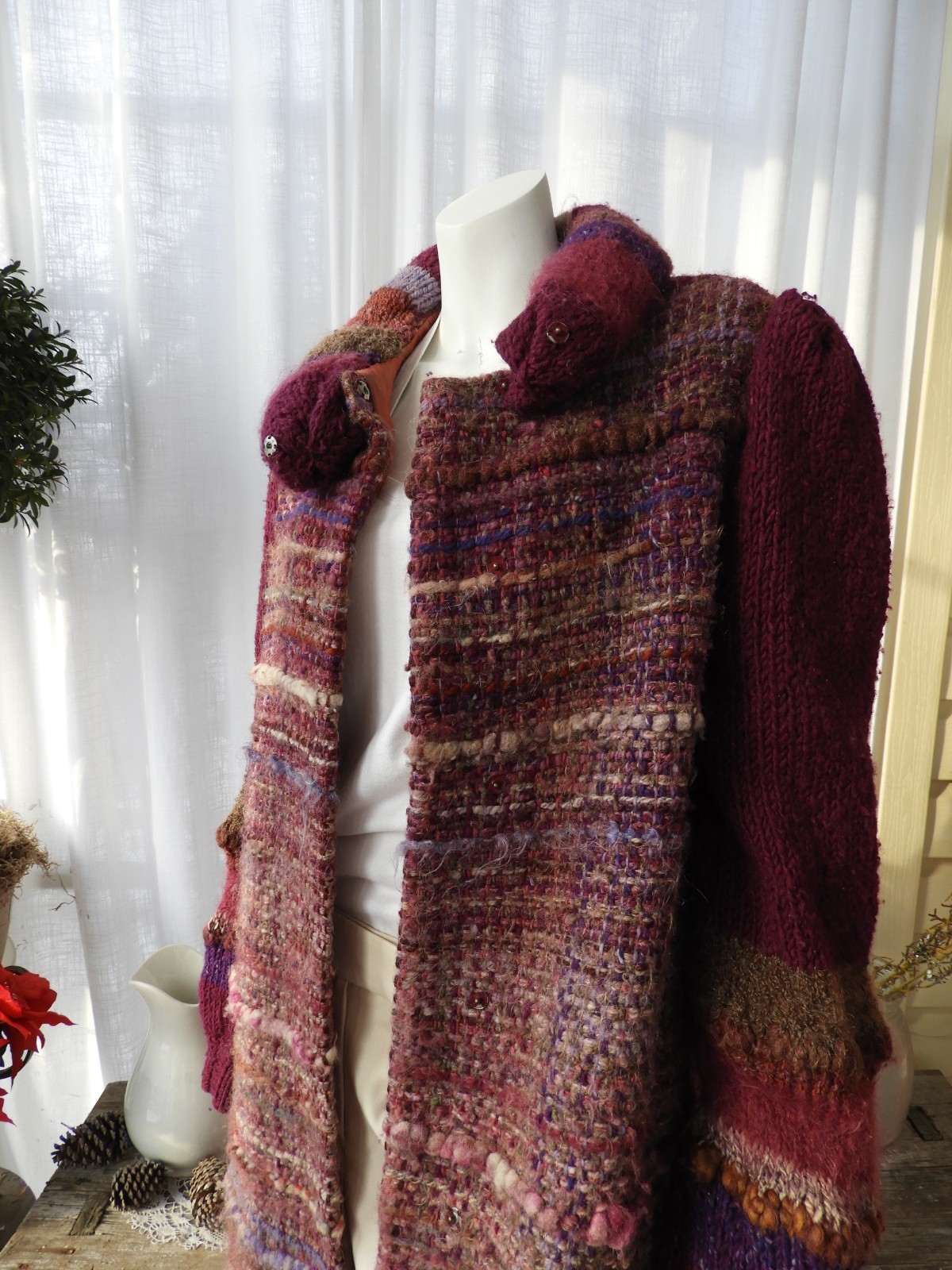 Vtg 1970’s Retro Wool Purple Hand Woven Boho Knit Coat Avant Garde sz S/M