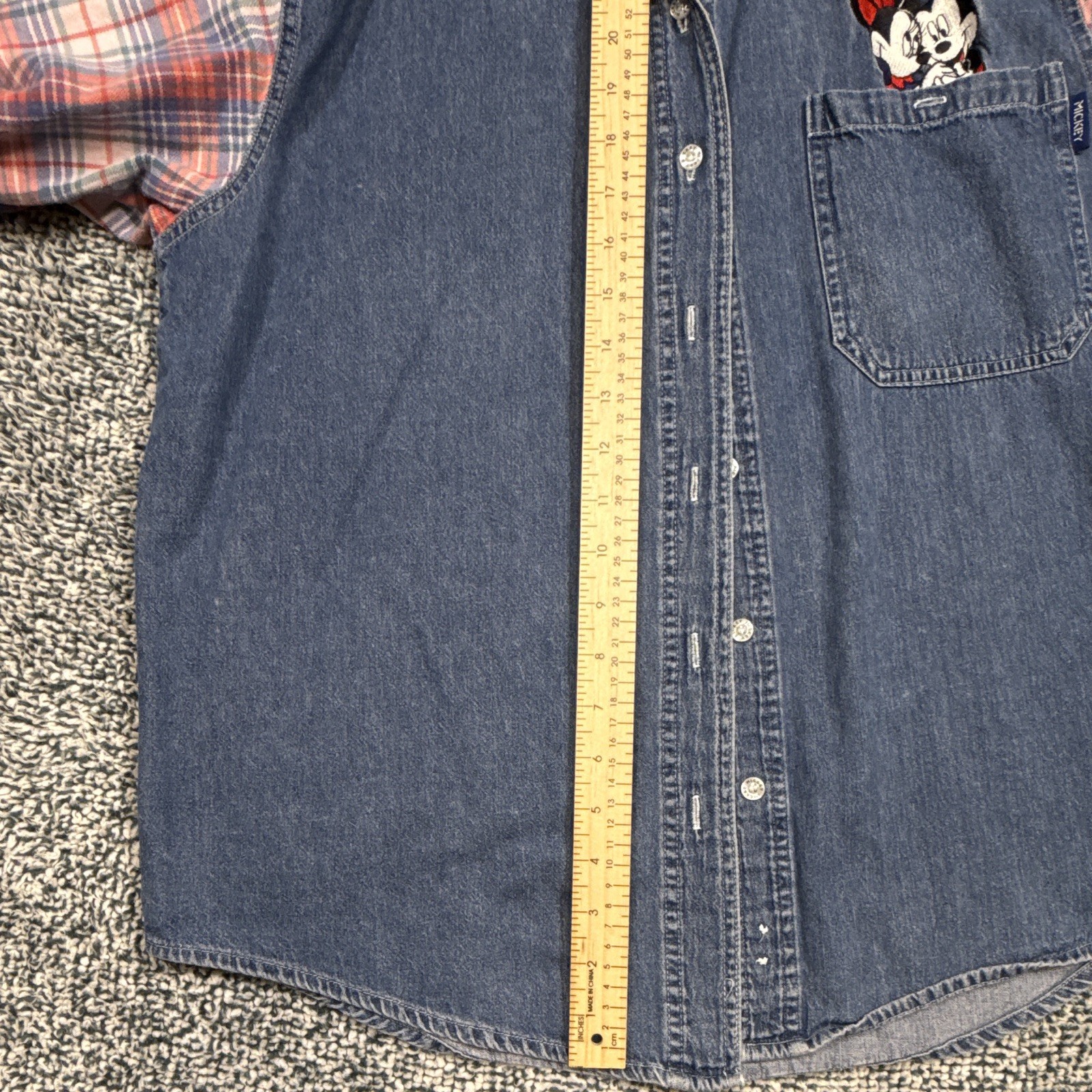 Mickey Unlimited Men’s L Plaid Denim Button-Up Long Sleeve Pockets