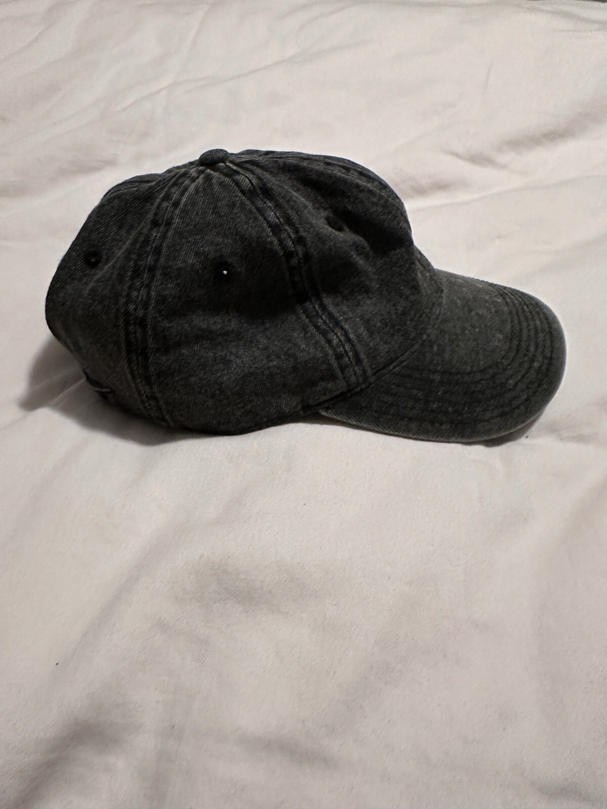 Black Denim Jean Cotton Polo Style Dad / Baseball Ball Cap Hat MN Leather Patch