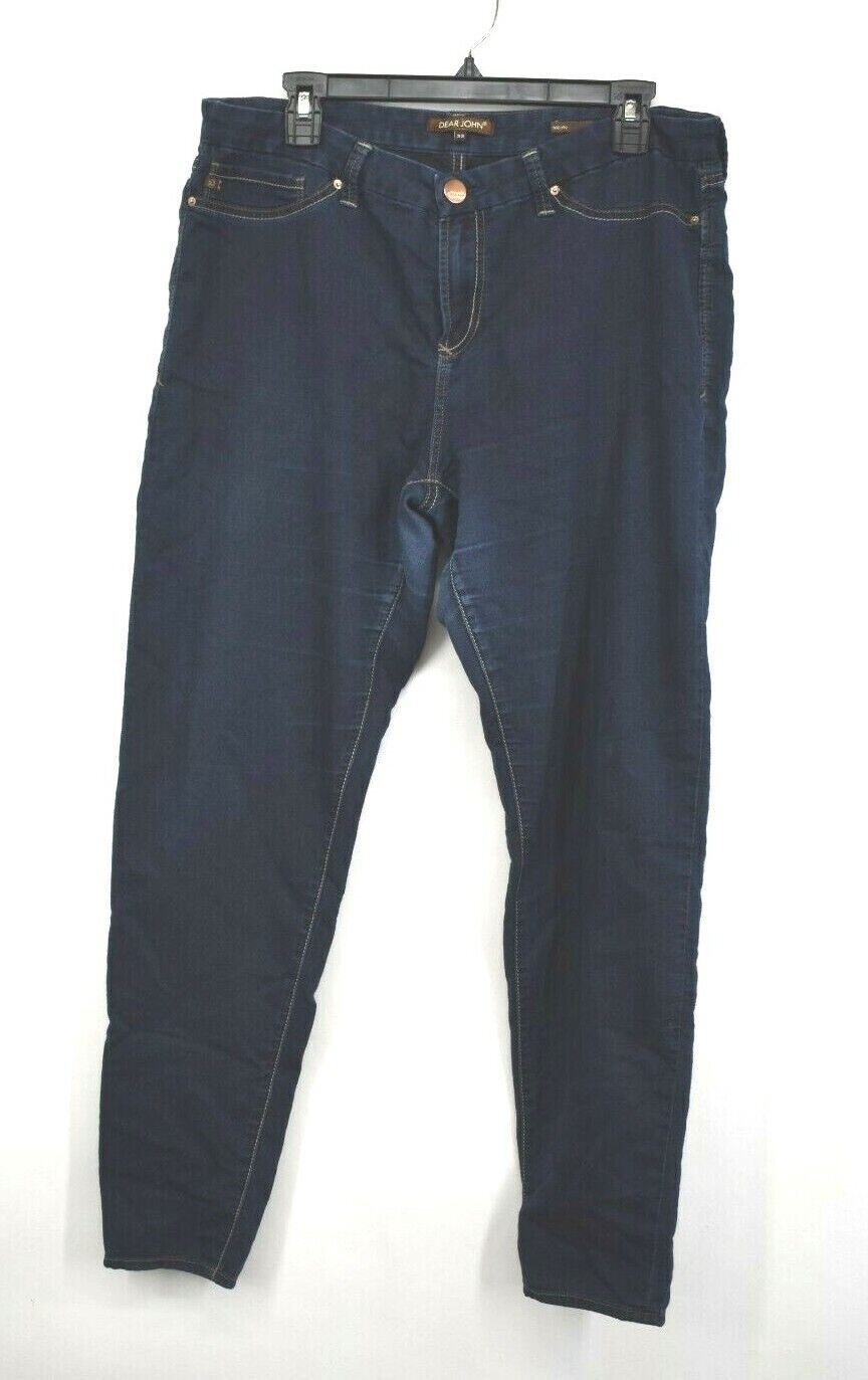 Dear John Womens Dark Denim Jeans Zip Fly Metro Jegging Cotton Stretch Sz 32