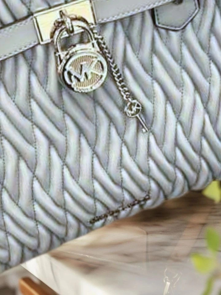 Michael Kors Hamilton Women Medium Matelassé Satchel Bag + Coin Purse Pale Ocean