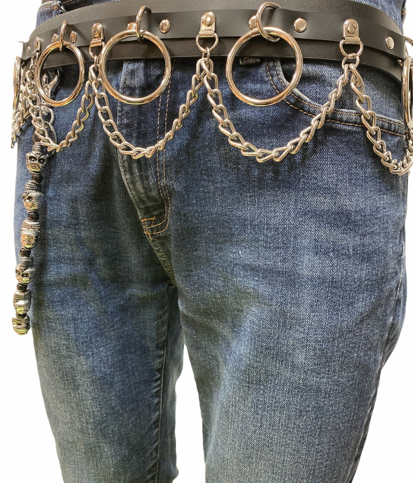 Ring Chain Bondage Belt Genuine Leather D Ring Punk Goth Metal EDM Funk Plus