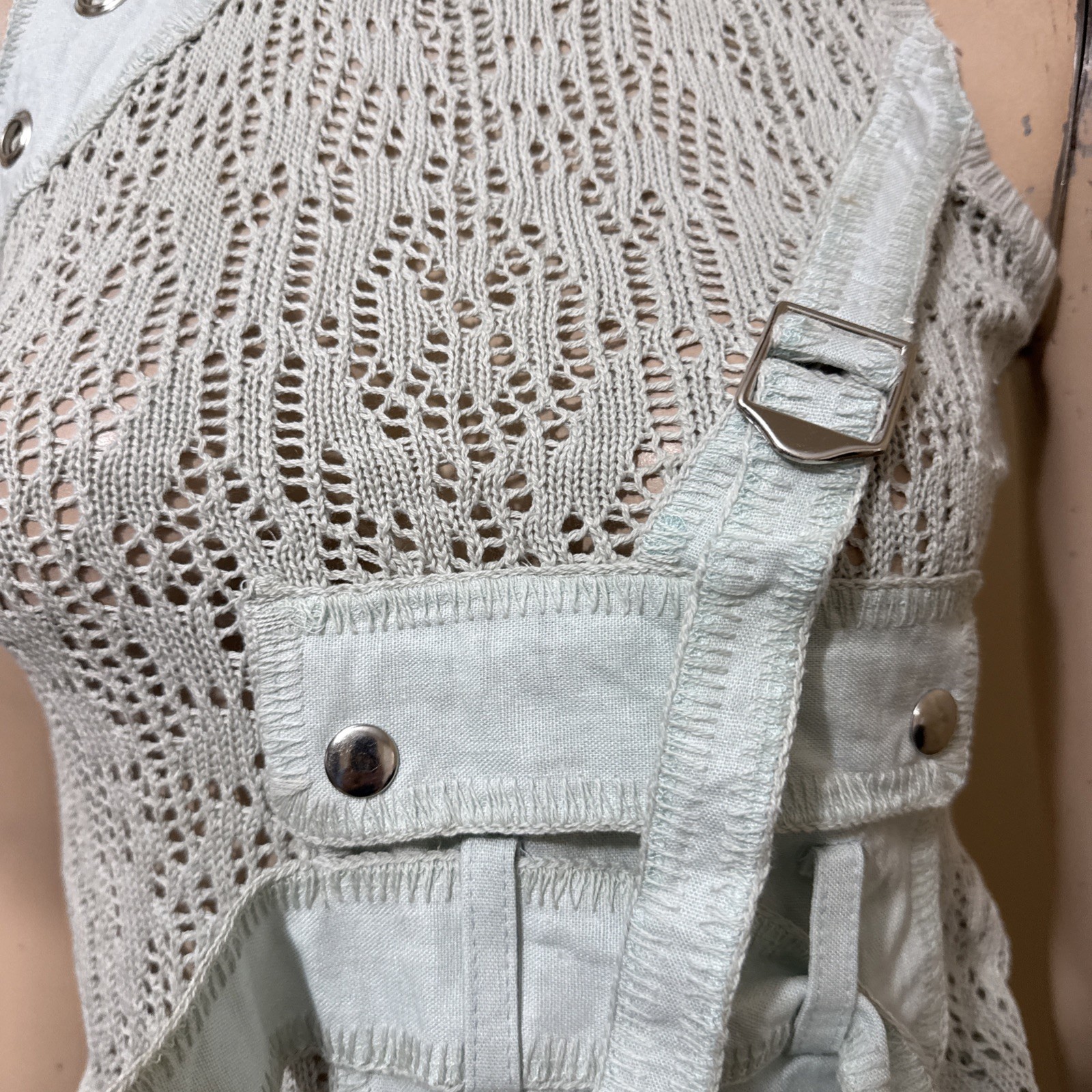 Women’s Light Blue Cotton Casual Stretch Buckle Knitted Pocket Size M/L Blouse