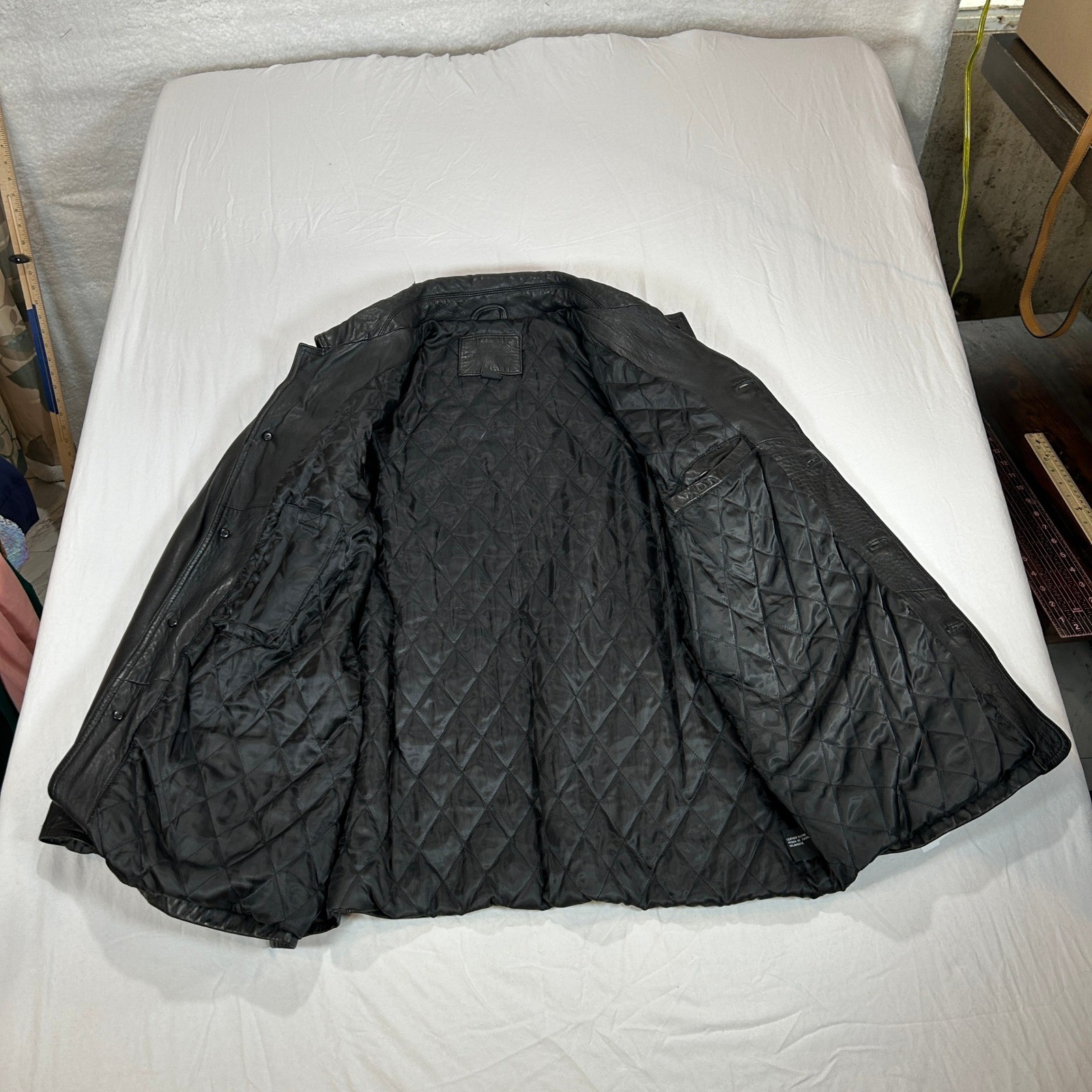 Knightsbridge Mens Black Genuine Leather Quilted Lined Button Front Jacket Large