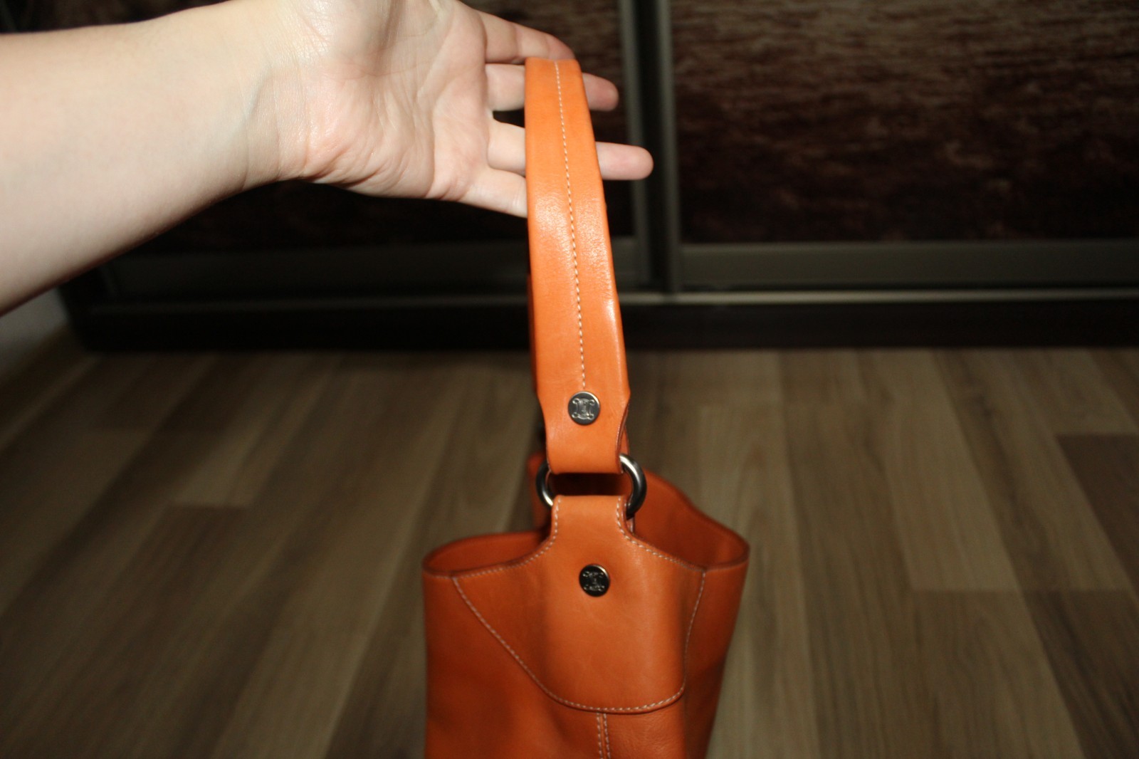 Celine Boogie Tote Bag Orange Leather Open Pockets Auth CE00/23