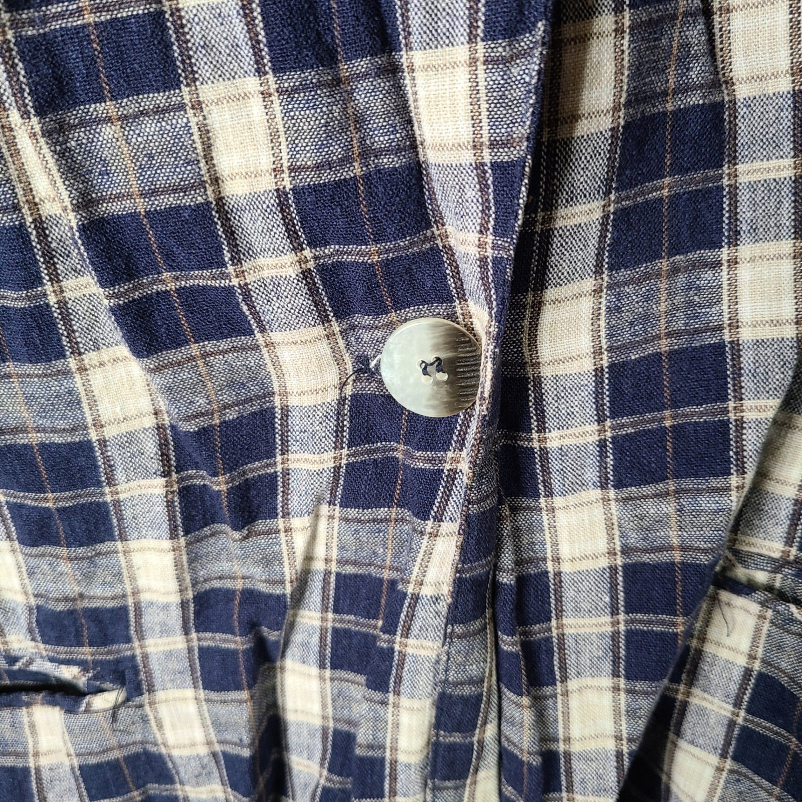 Vintage Requirements Jacket Womens 10 Blue White Plaid Linen Blend Blazer USA