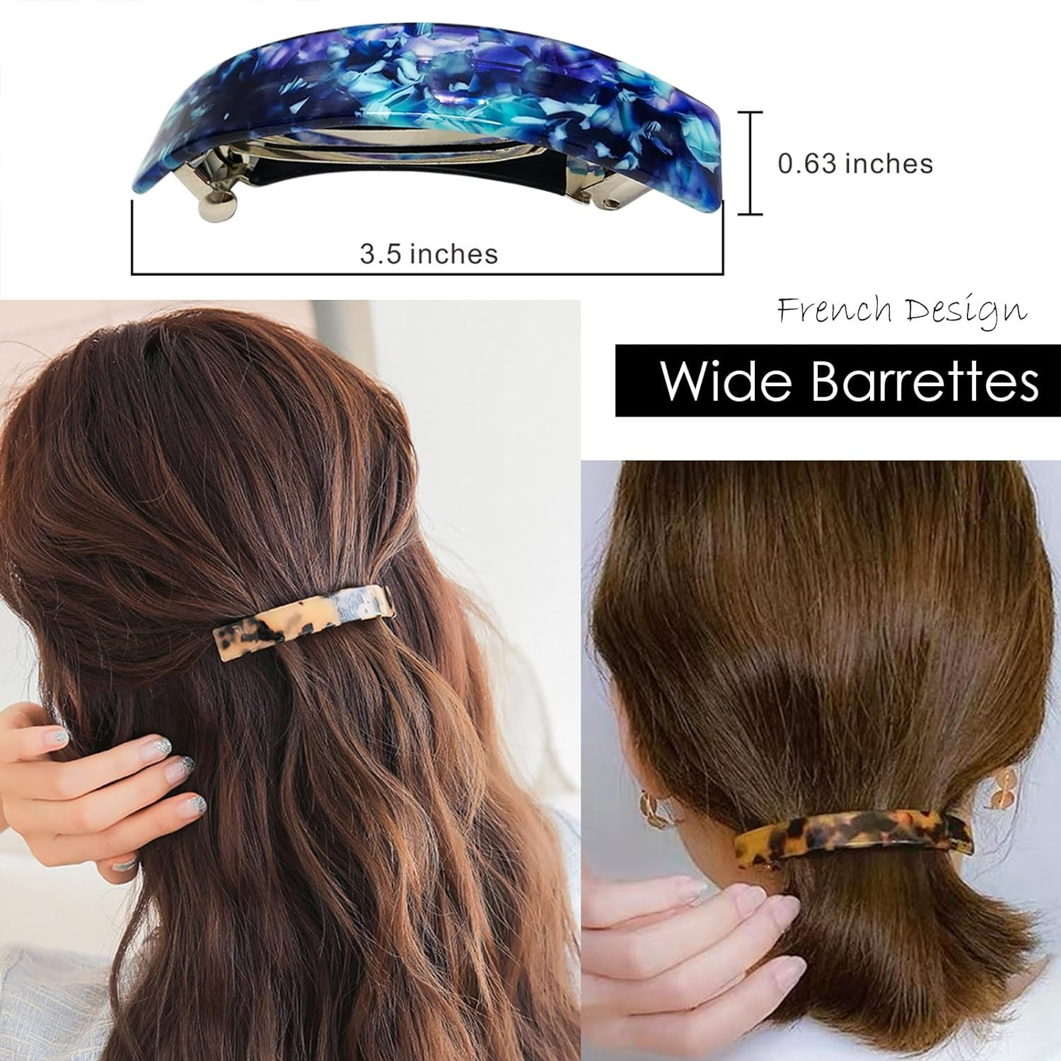 HYFEEL Large French Barrettes for Women Fine Thick Hair, Classic Tortoise Shell