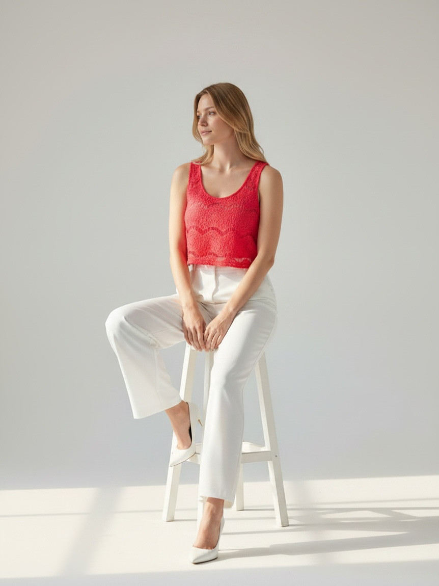 Divided by H&M Coral Pink Lace Crop Tank Top Size US 14