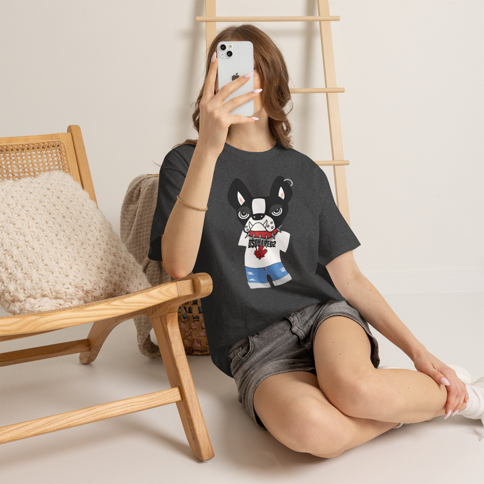 Bulldog Mascot Maple Leaf Urban Streetwear Graphic T-Shirt