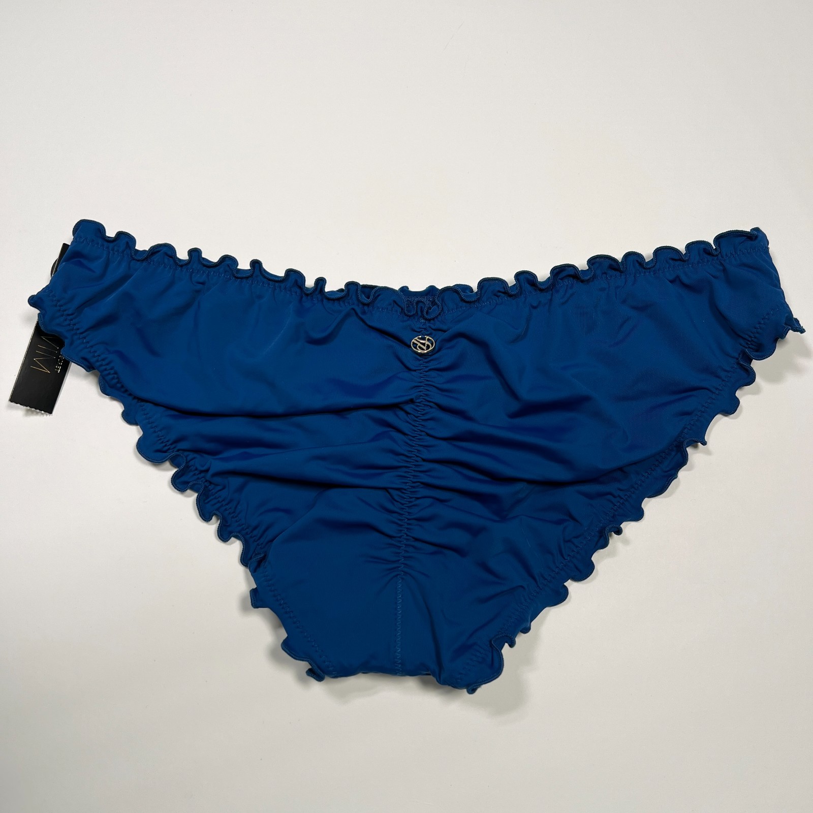 Victoria Secret Large L Bikini Bottom Ruffle Cheeky Ruched Back Sapphire Blue