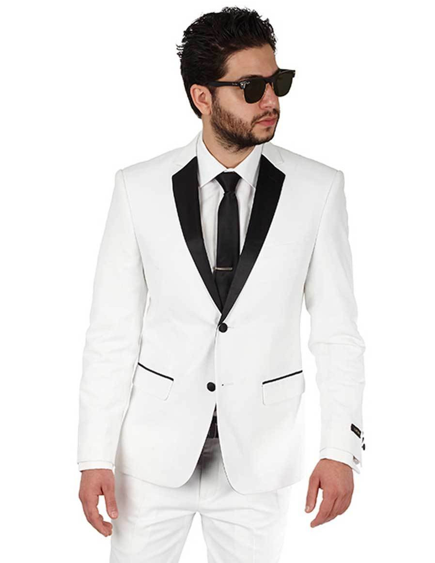 Slim Fit 2 Button White With Black Notch Lapel Collar Tuxedo Dinner Jacket AZAR