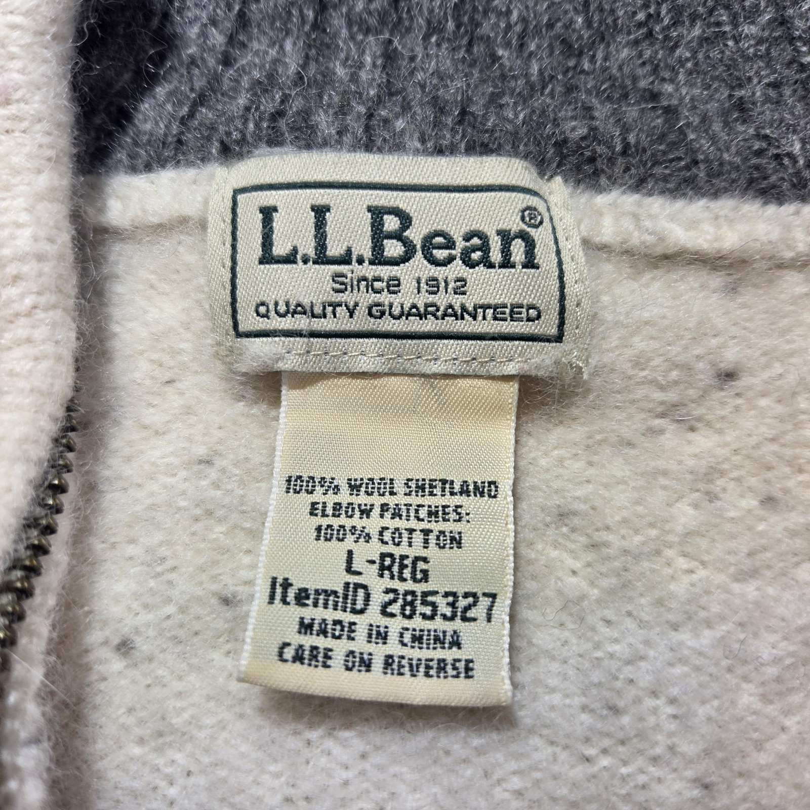 LL Bean 100% Shetland Wool 1/4 Zip Mens L (fits like a M) Speckled Ivory 285327