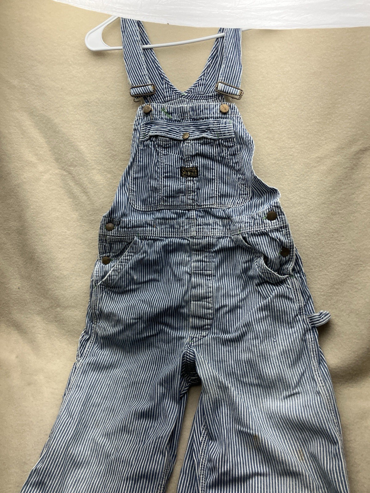 Vintage 50s Hickory Stripe Sanforized Overalls Farm Workwear Union Made 32×28