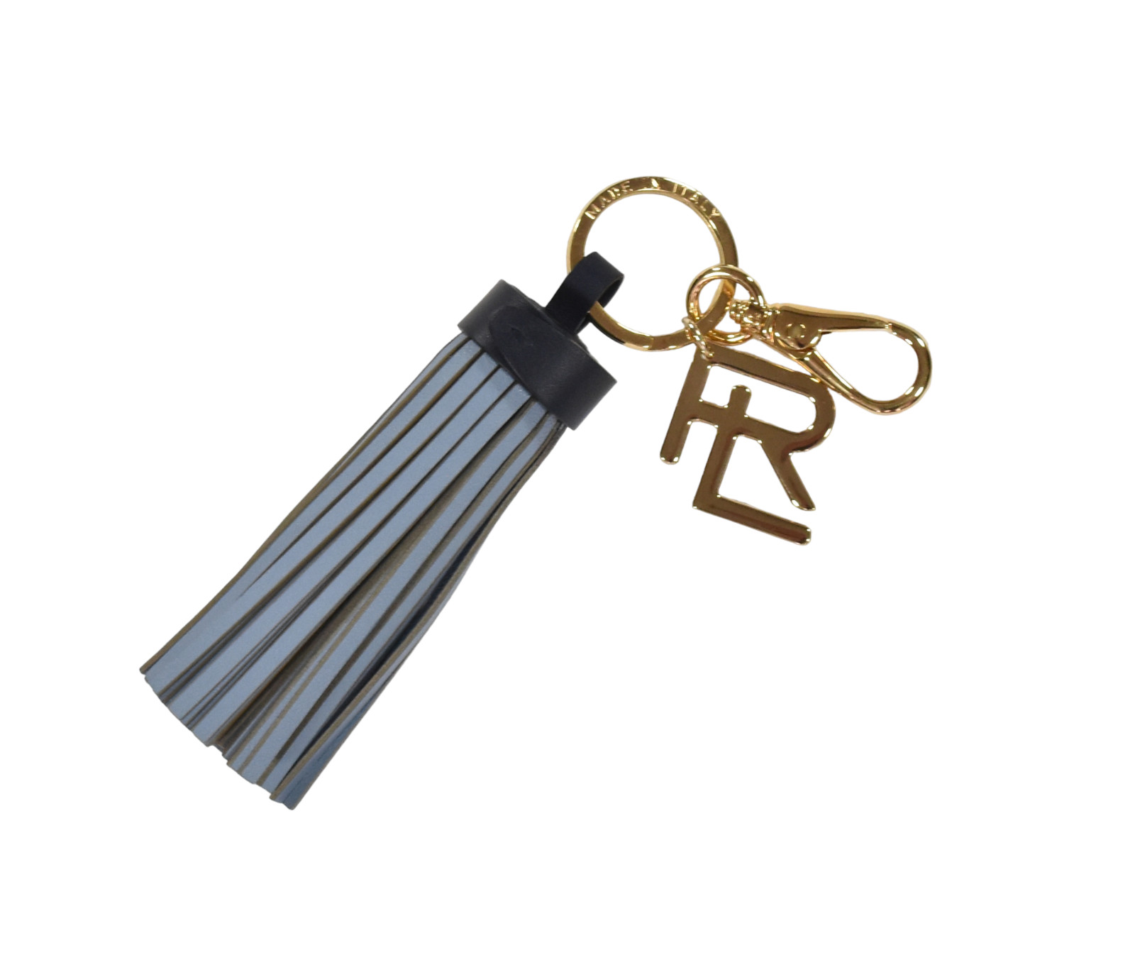 Ralph Lauren Purple Label Leather RL Plaque Logo Tassel Key Fob Chain New $495