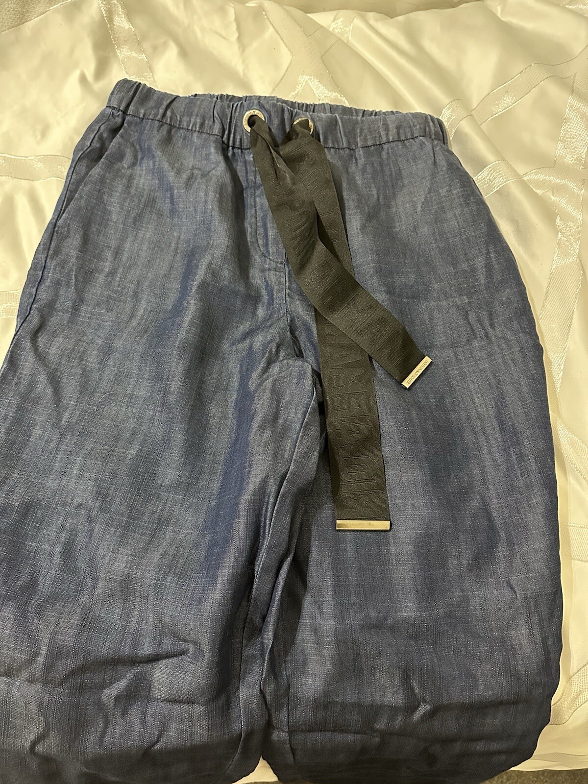 Emporio Armani Tailored Chambray Denim Straight Leg Pleated Trousers Uk 8 IT 40