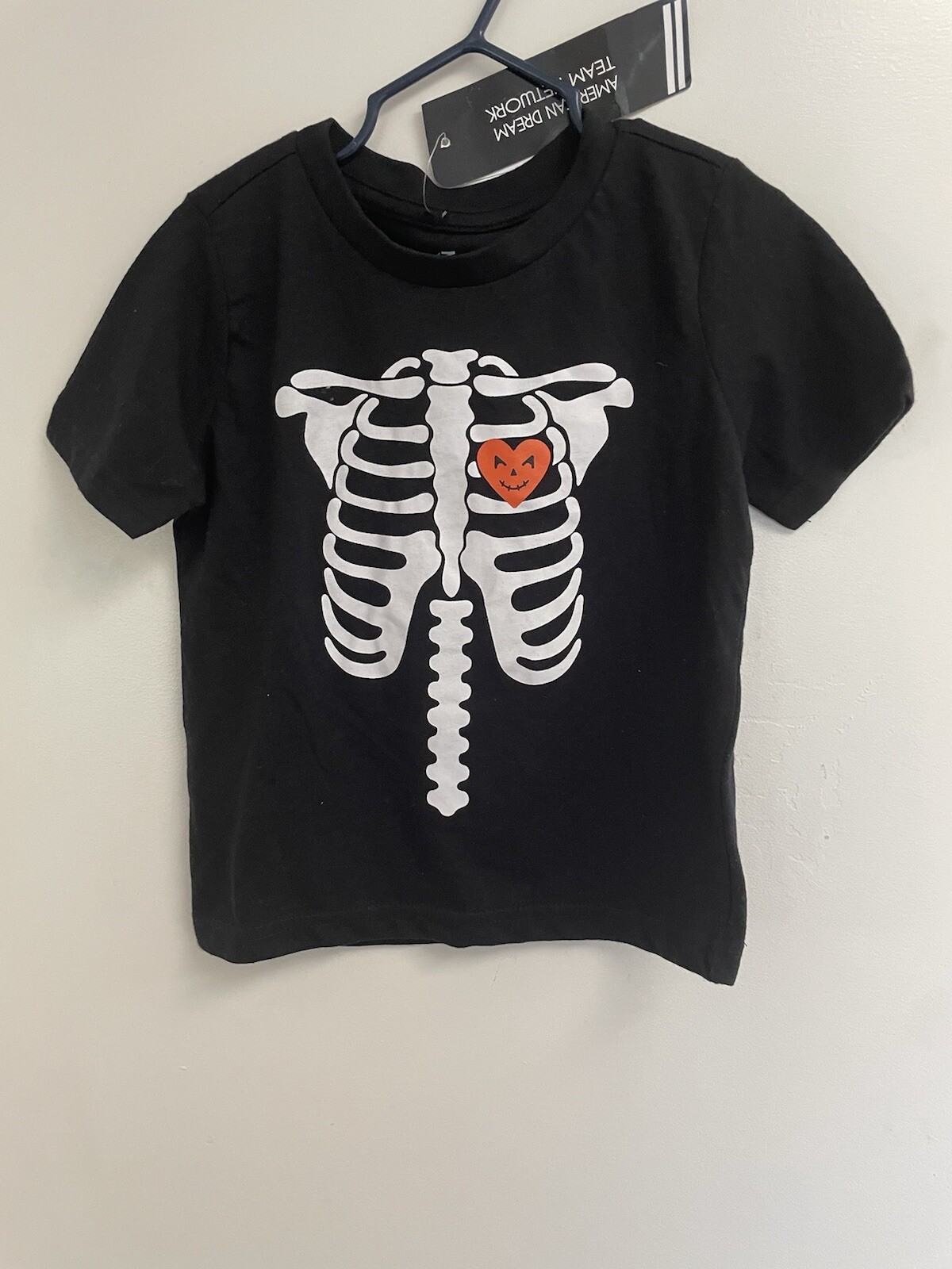 ADTN Toddler Boys Skeleton Pumpkin Heart Halloween Crew Neck T-Shirt Black 3T