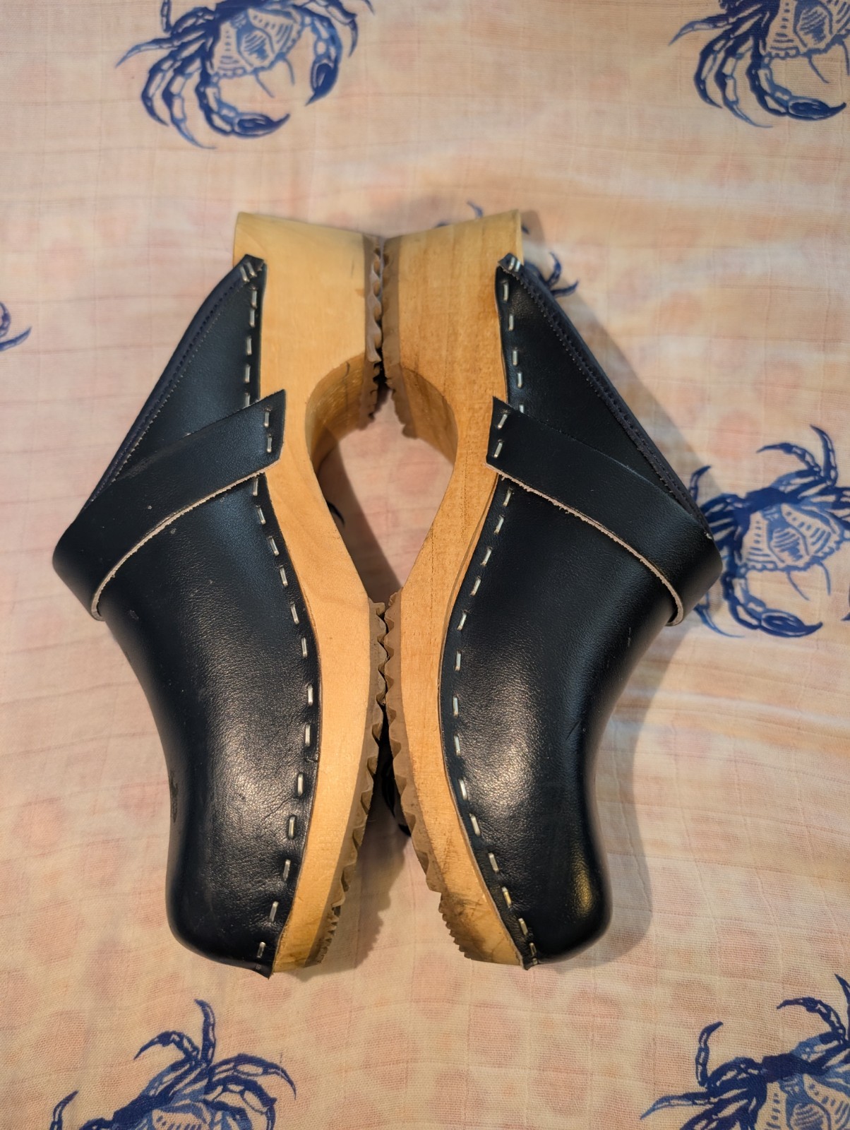 Vollsjo Original Swedish Design Blue Leather Clogs Sz 37 USA Ladies Sz 6.5-7