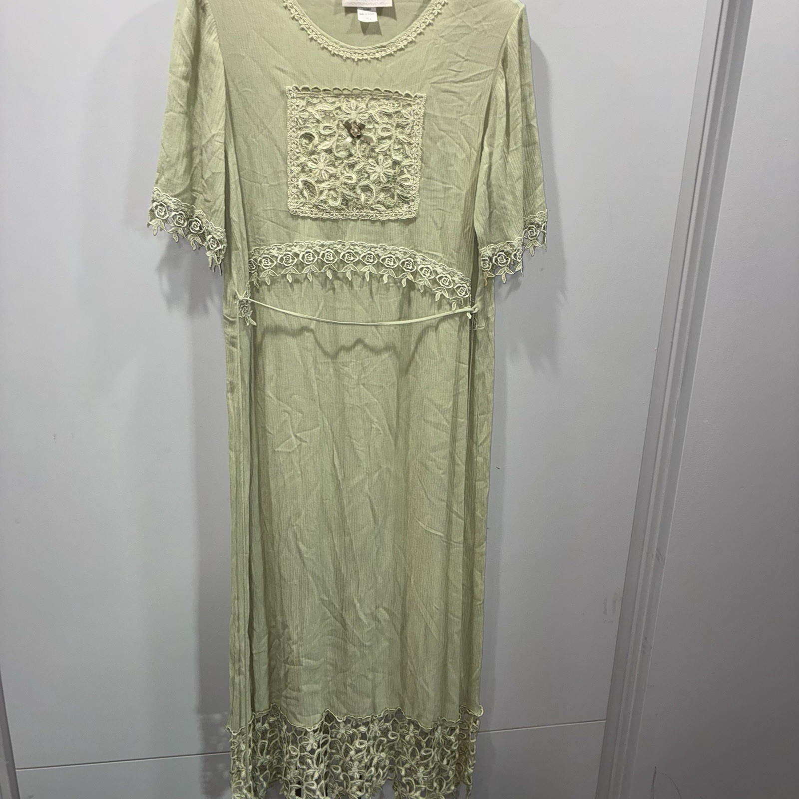 Magnet Art Sage Green Rayon Floral Lace Maxi Dress Boho Autumn Wedding Guest M