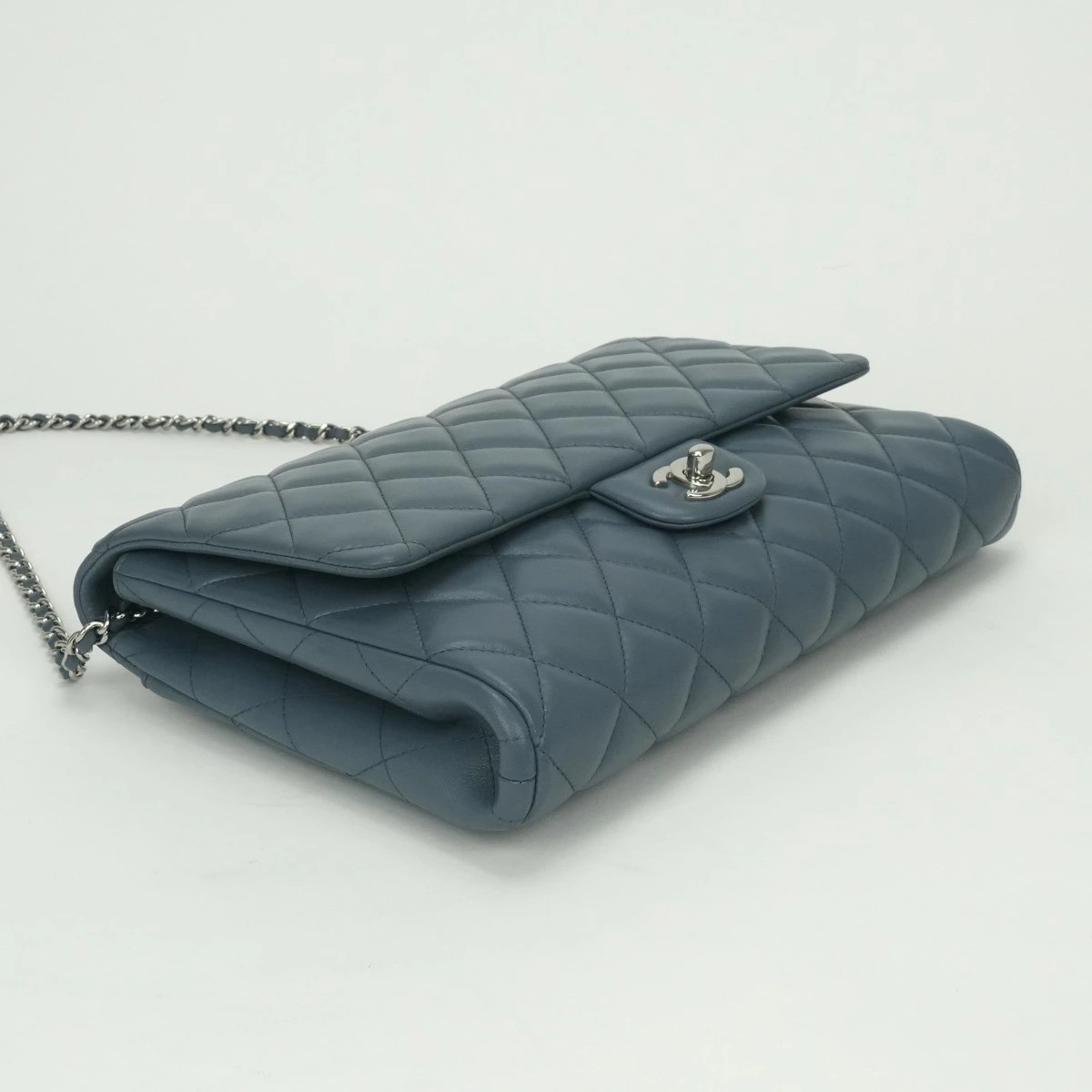 CHANEL Matelasse Chain Shoulder Bag Lambskin Blue Silver Hardware CC Logo Lock