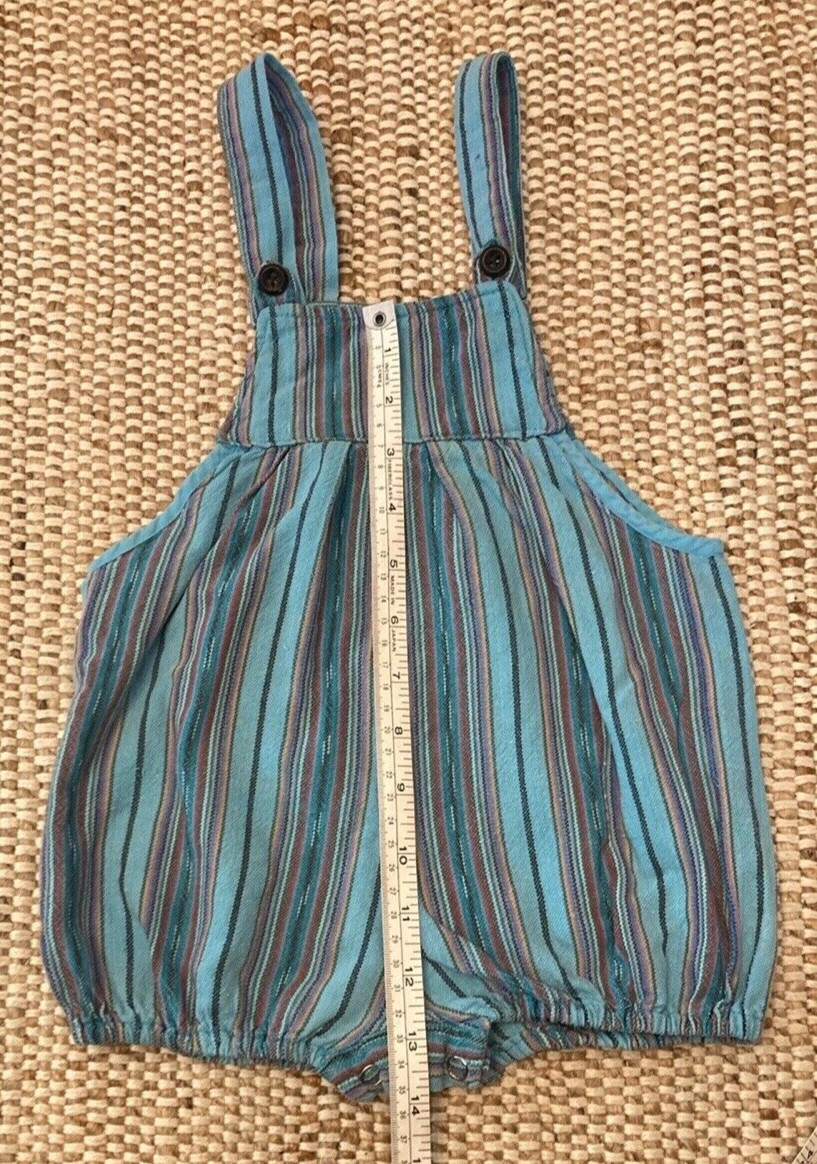 Vintage Guatemalan Child Toddler Romper Overall 2T Unisex Y2K Turquoise Stripe