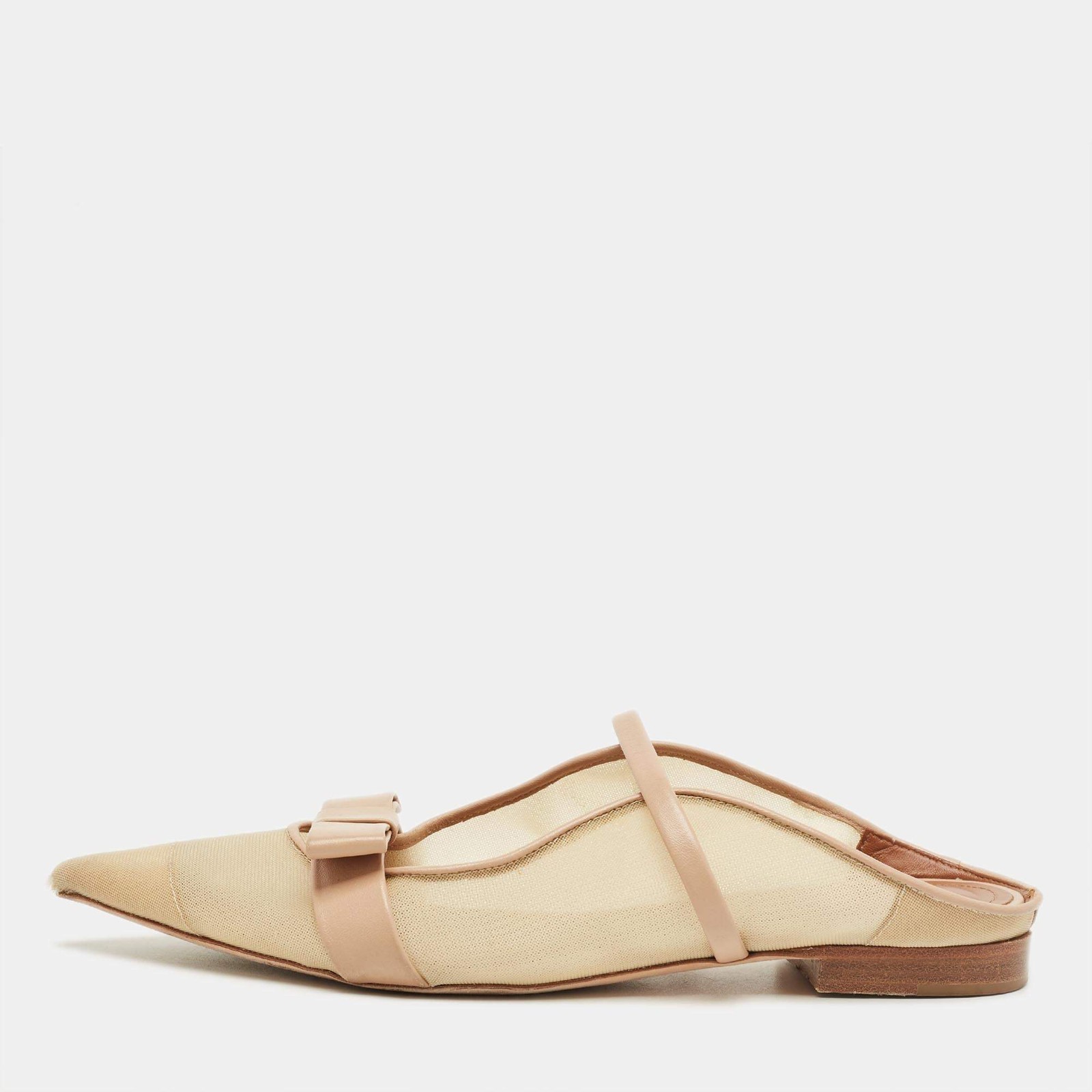 Malone Souliers BeigeCream Mesh and Leather Maureen Pointed Toe Flat Mules Size