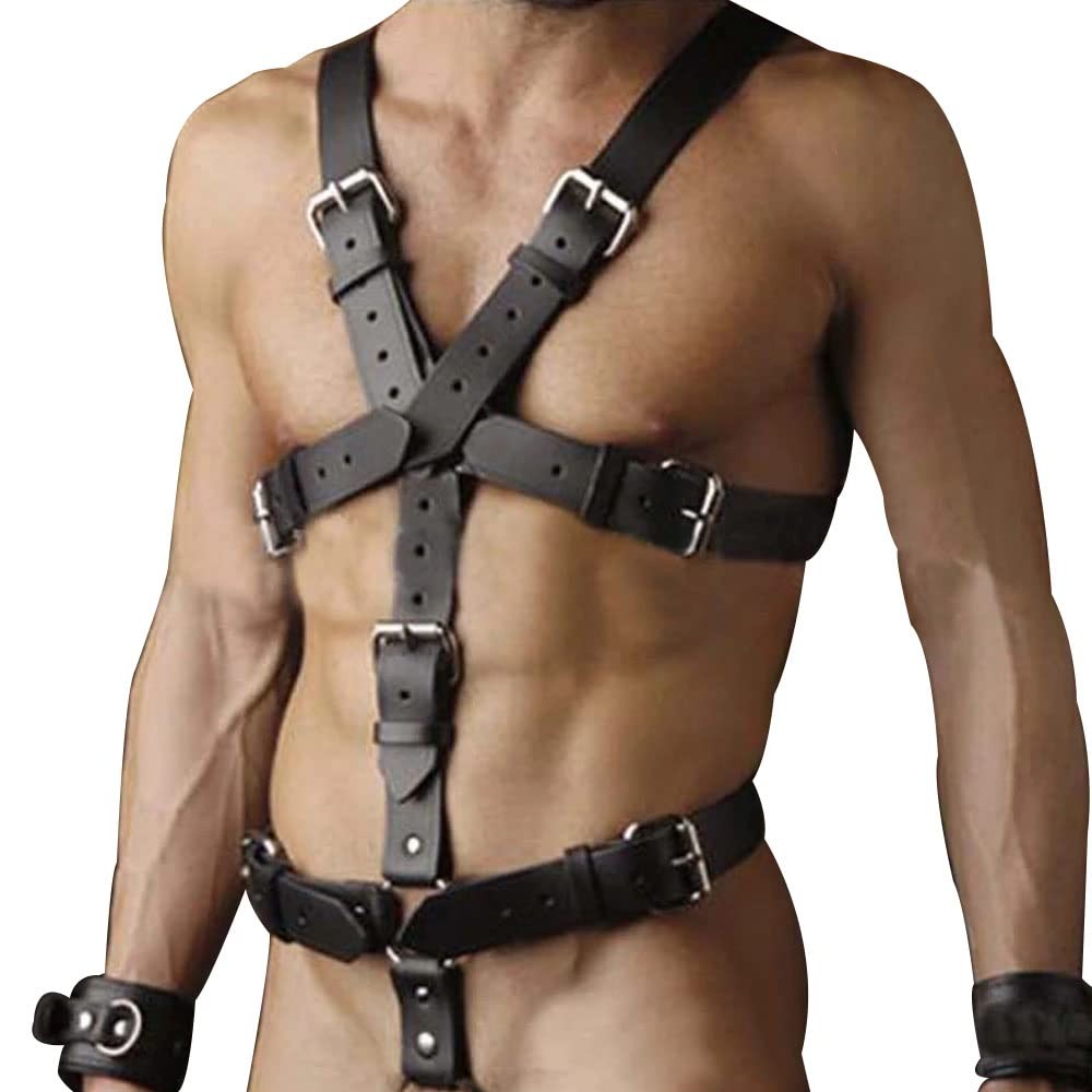 PU Leather Harness For Men Adjustable Buckle Body Chest Garter Belt Cosplay N…