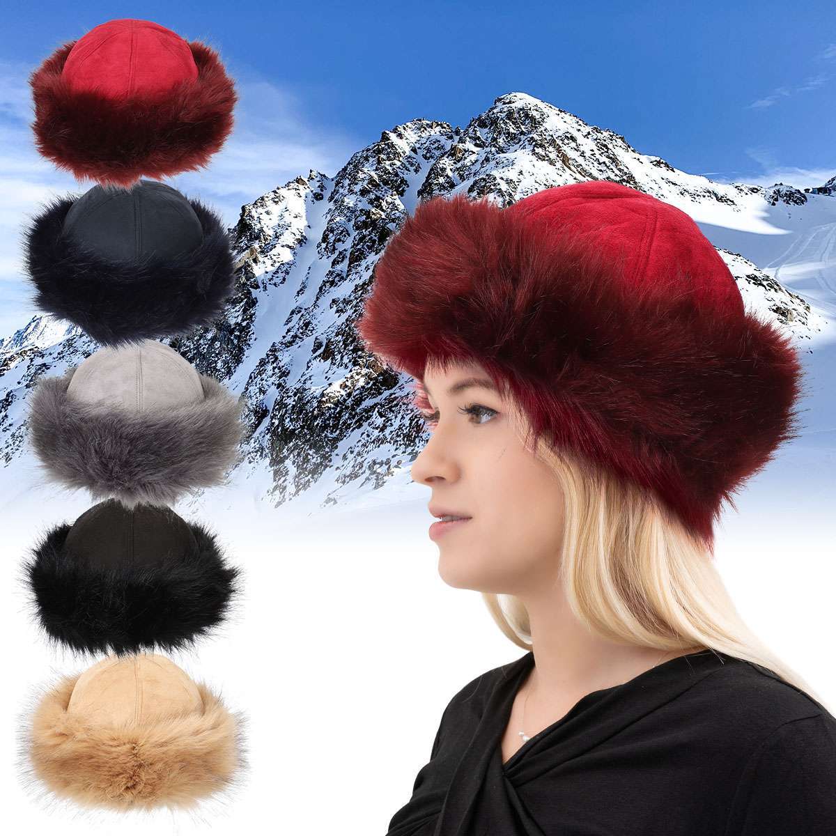 Women Winter Russian Fluffy Faux Fur Headband Hat Thick Ear Warm Snow Ski Cap US