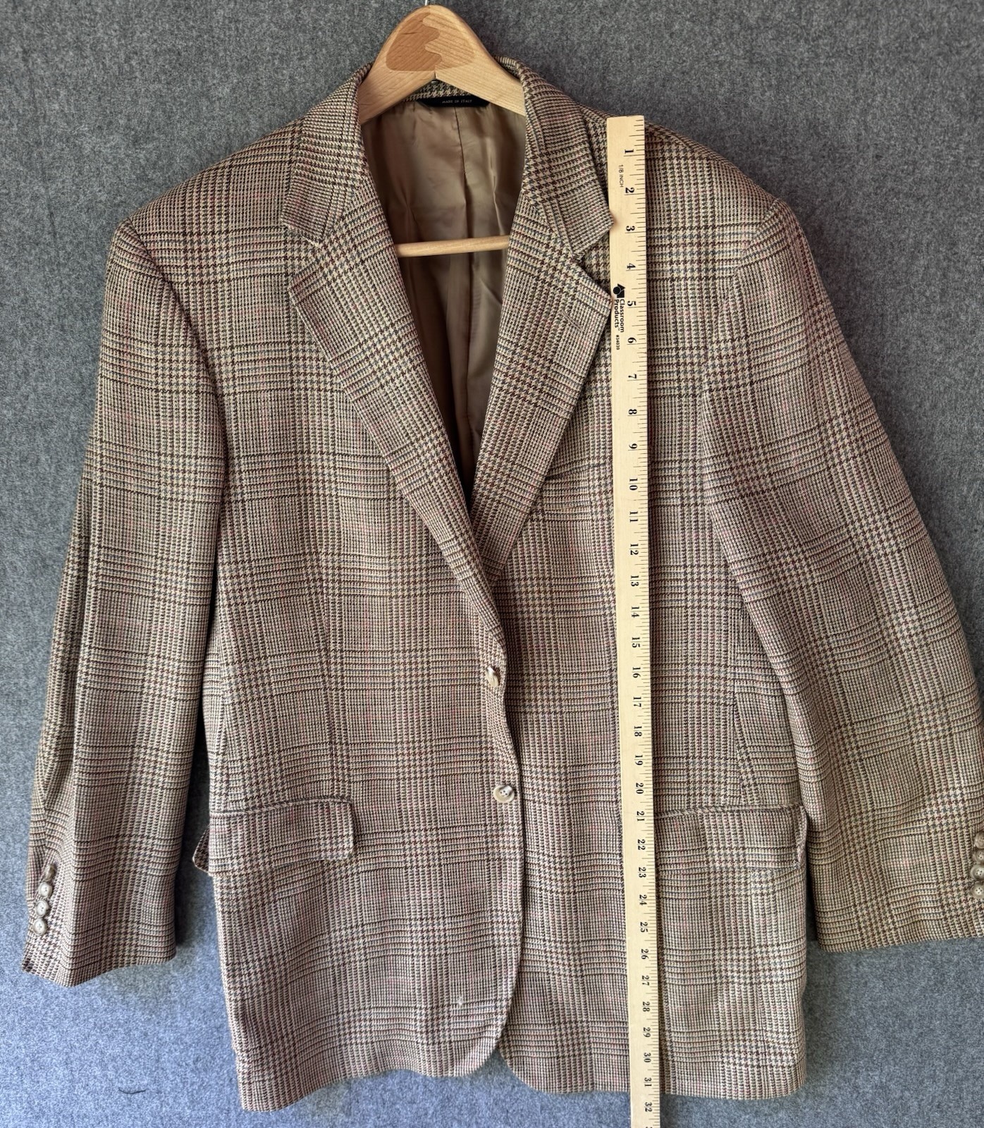 Brooks Brothers Men’s Brown Plaid Tweed Silk Linen Wool Sport Coat 44 Made Italy