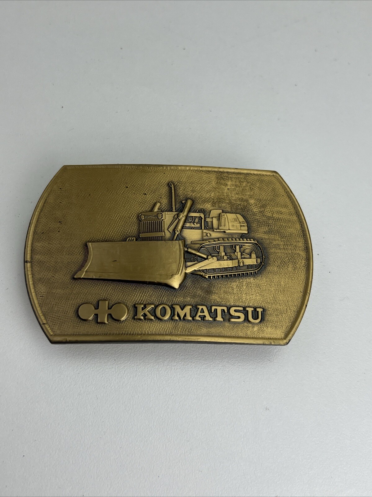 Vtg Komatsu D65 Heavy Machinery Bulldozer Construction Brass Belt Buckle 1970s