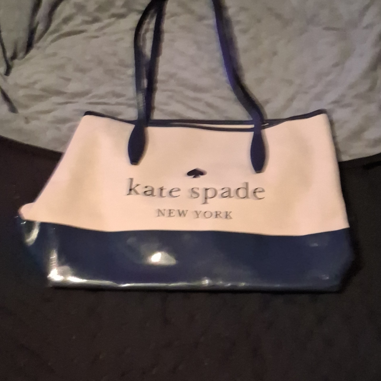 Kate Spade New York Blue Beige Colorblock Tote Bag Logo Double Handles Women