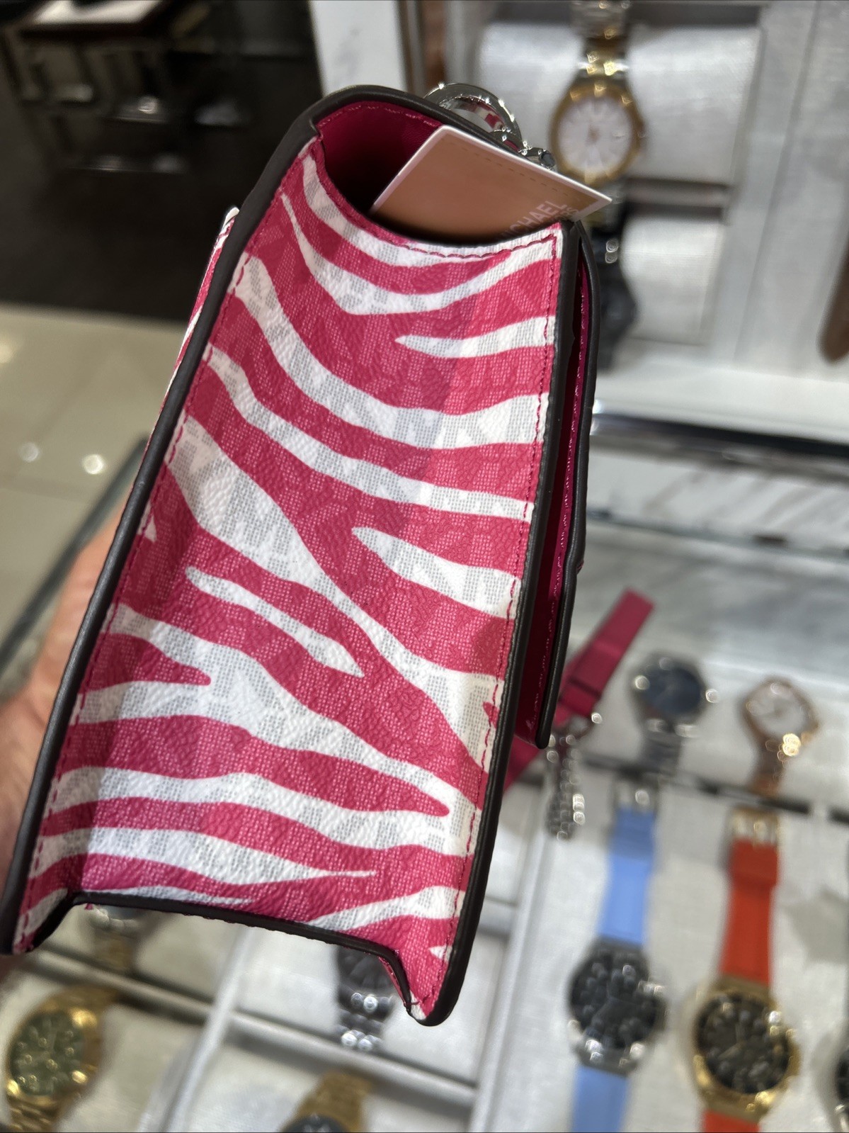 Michael Kors Greenwich Small Crossbody Pink & White Zebra Stripe Bag Handbag MK