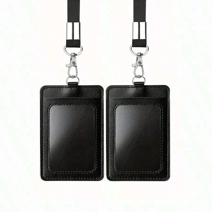 1pc PU Leather Vertical Badge Holder with Lanyard ID Card Holder for Men Women