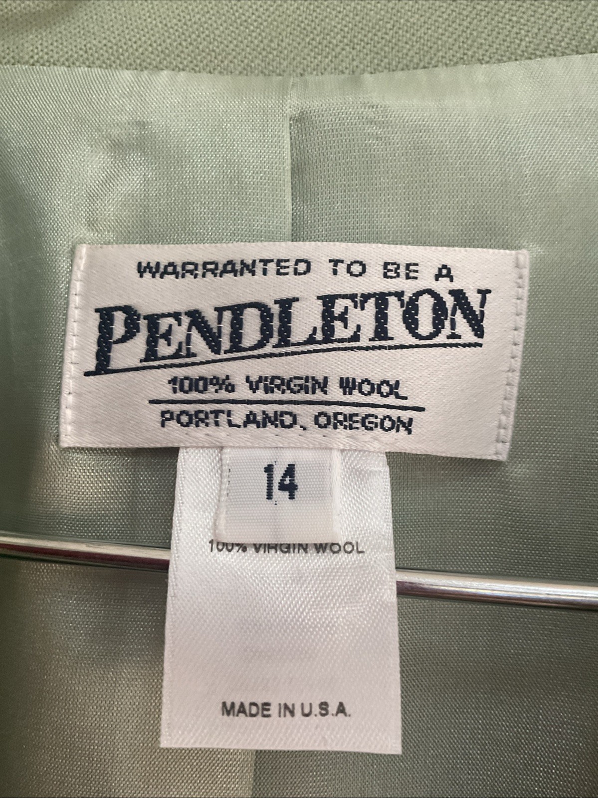 Pendleton Womens 14 SPEARMINT 100% Pure Virgin Wool USA CAREER Blazer Jacket