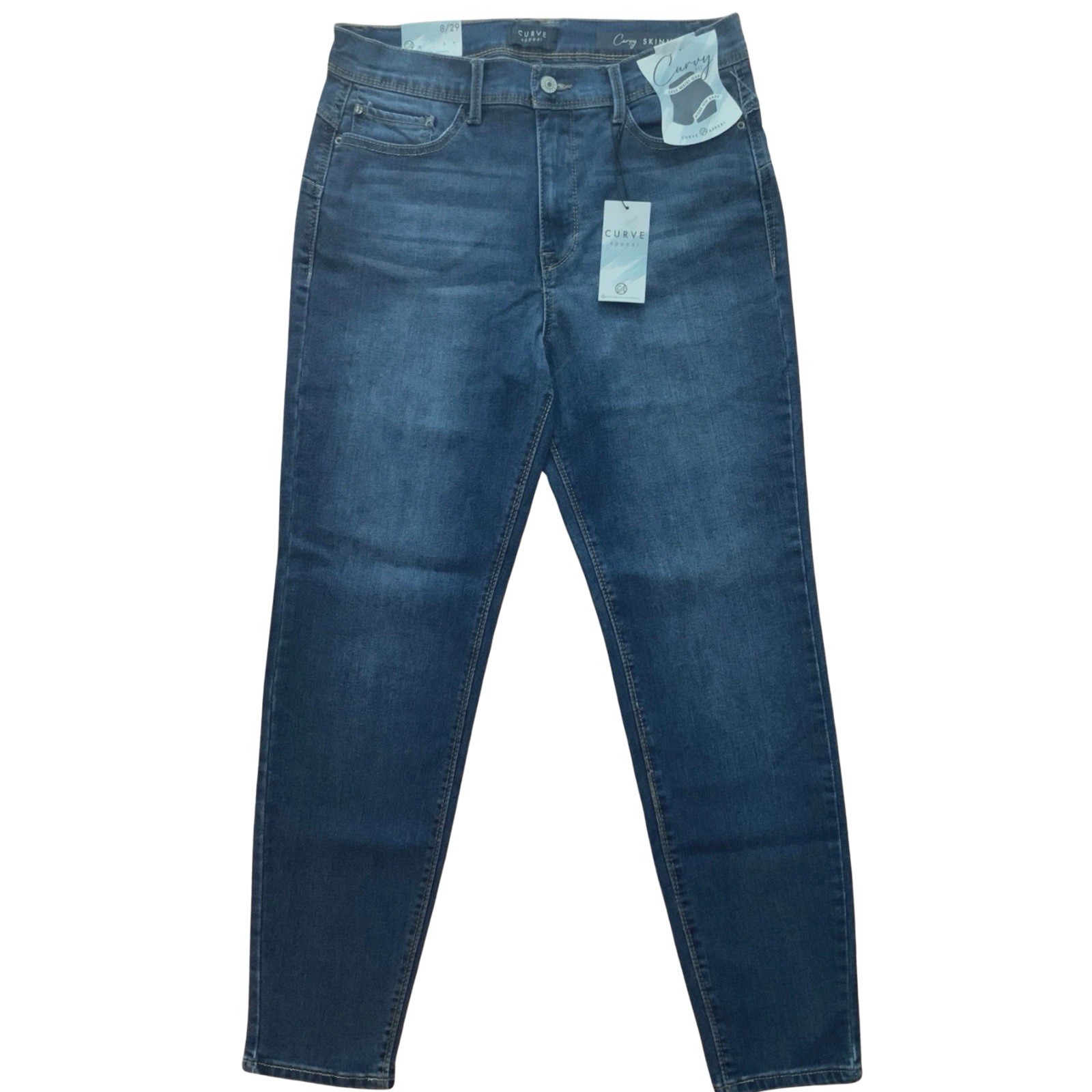$78 Curve Appeal Skinny Flattering Size 8 Jeans High Rise Stretch Paris Blue NEW