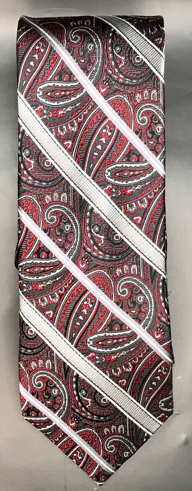 Pronto Uomo Couture Tie Paisley/W/Steel Grey Stripe red black Charcoal