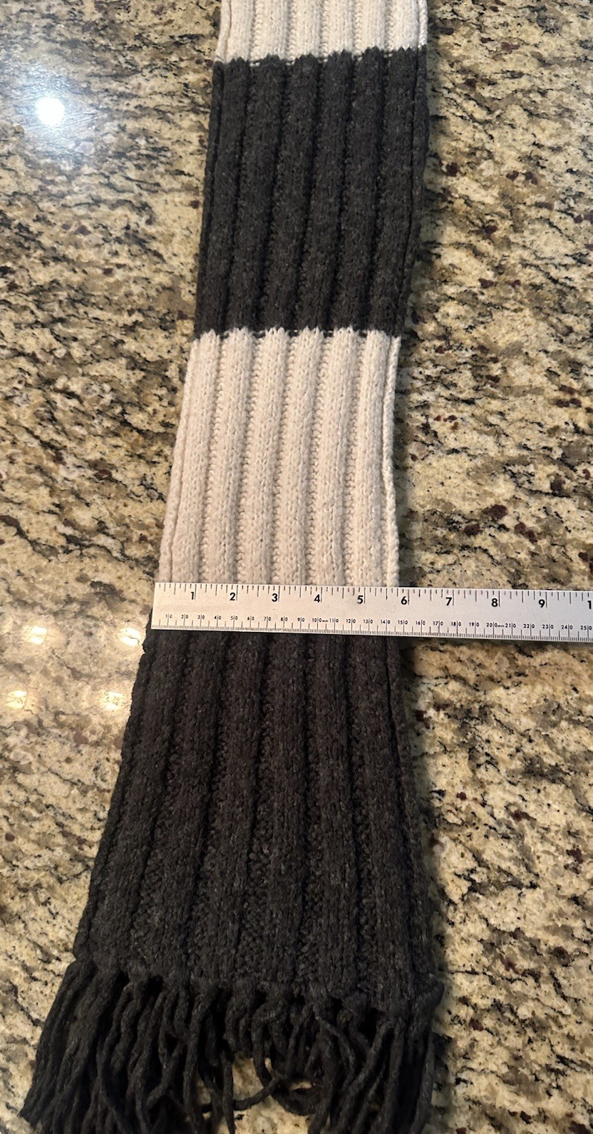 Striped Knit 76” Long Scarf in Gray and White